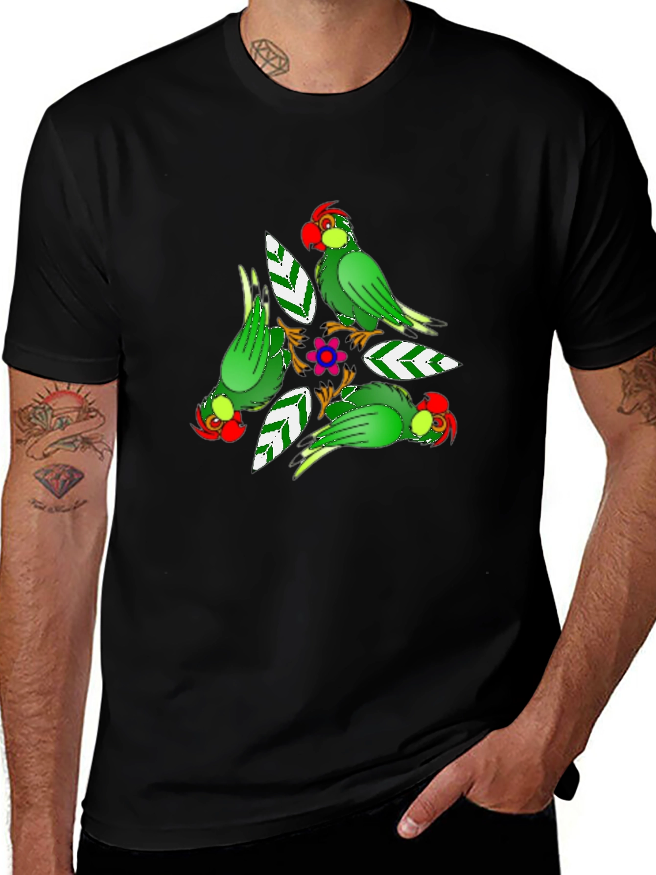 Variant 14 of Parrot Pattern Black T-Shirt