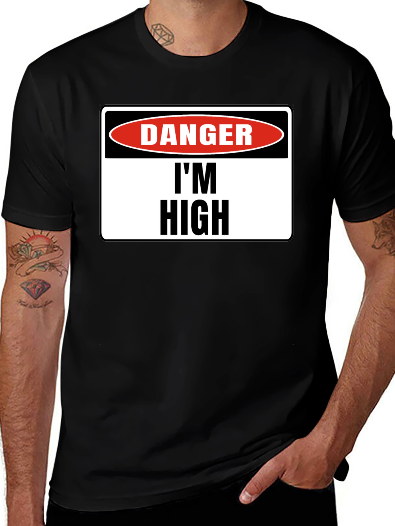 Variant 10 of Danger I'm High Graphic T-Shirt - Black Cotton Tee