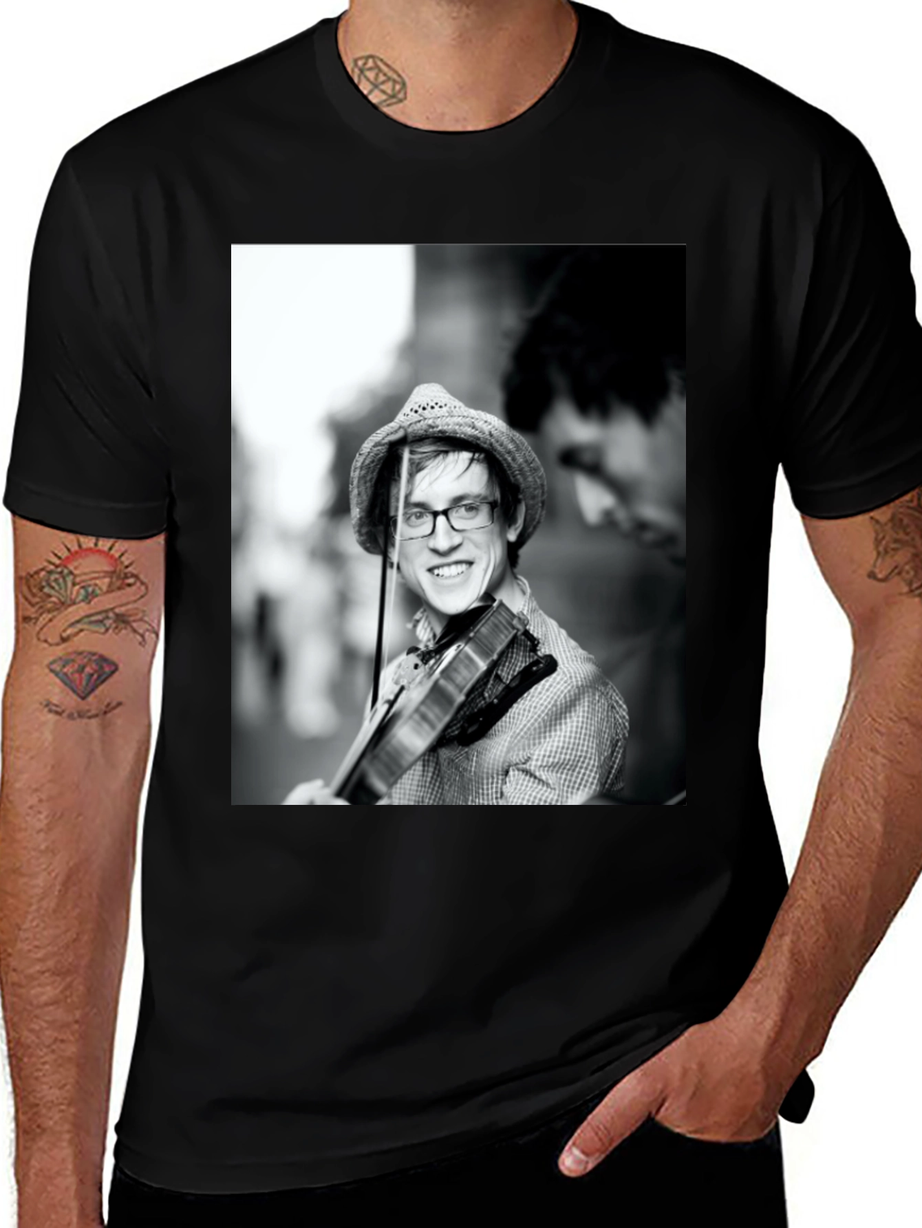 Musician Portrait T-Shirt - Black Cotton Tee