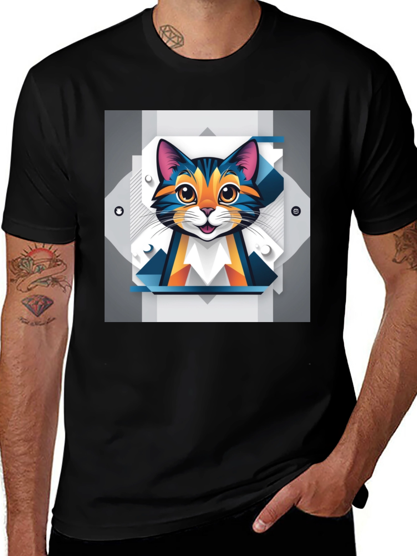 Variant 16 of Geometric Cat Graphic Tee - Modern Style