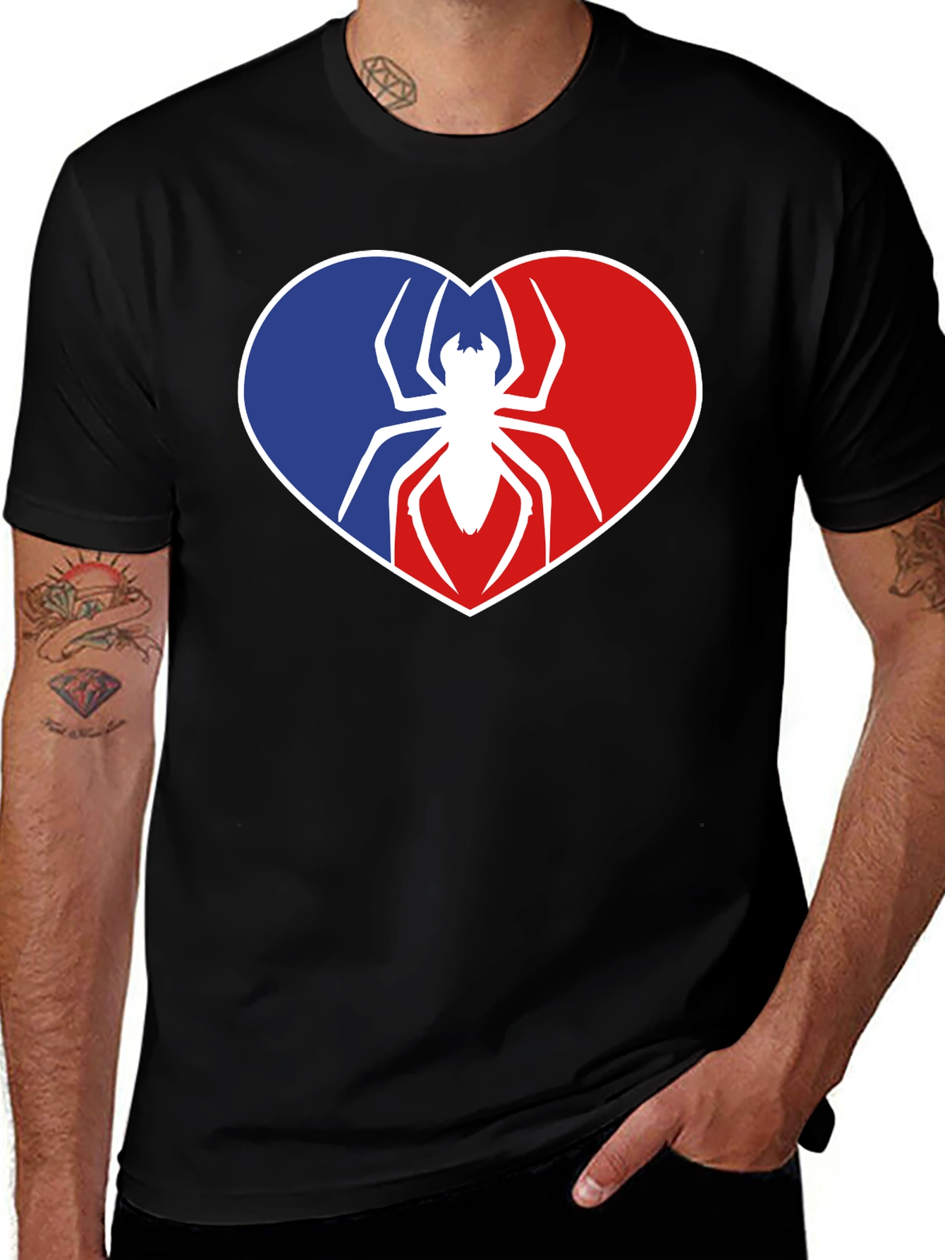 Variant 20 of Spider Heart Graphic Tee - Black Cotton Shirt