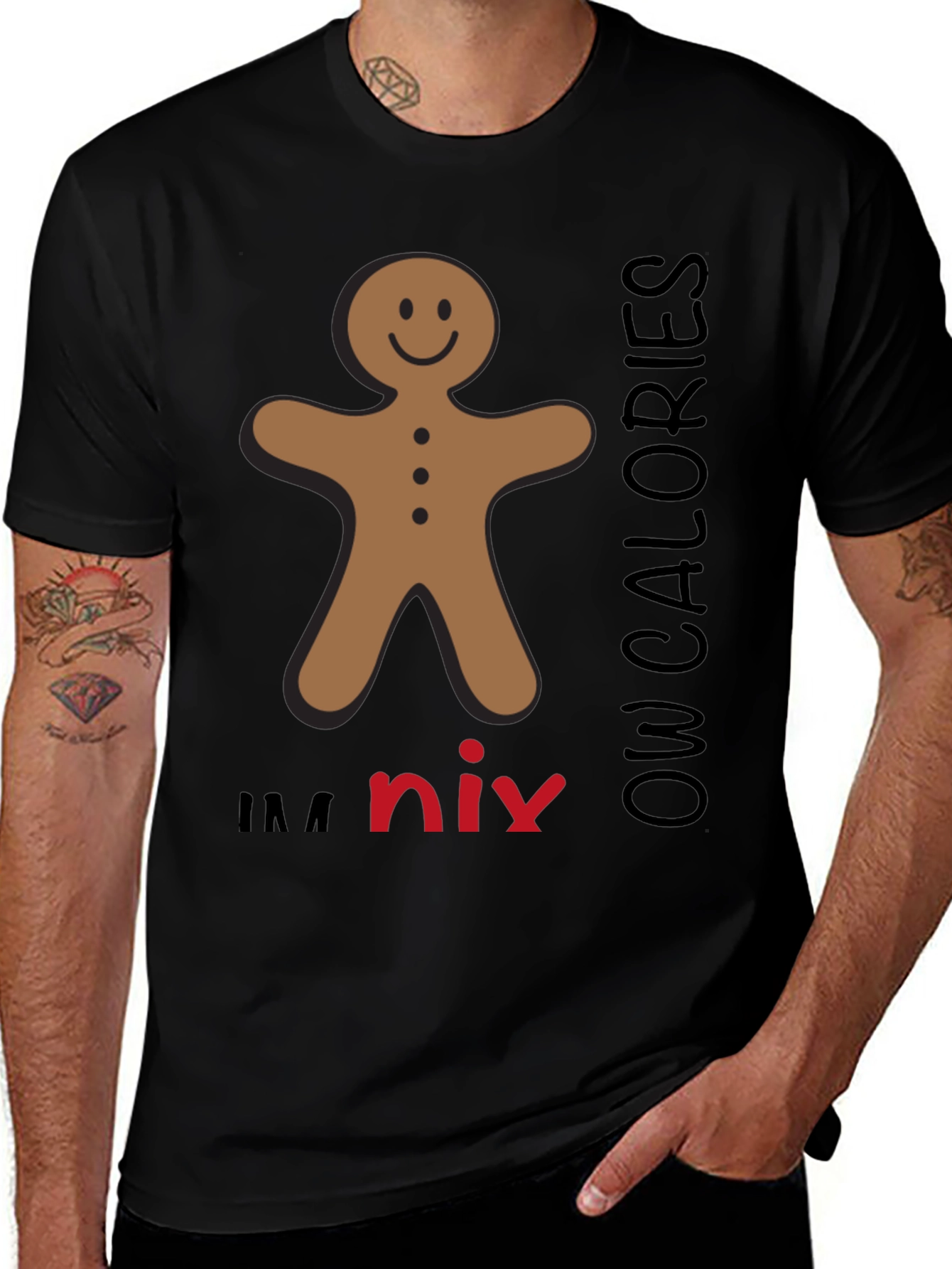 Variant 5 of Gingerbread Man 'Low Calories' Graphic Tee