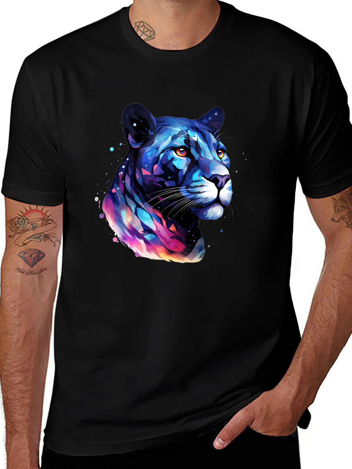 Variant 15 of Cosmic Panther Graphic Tee - Black Cotton