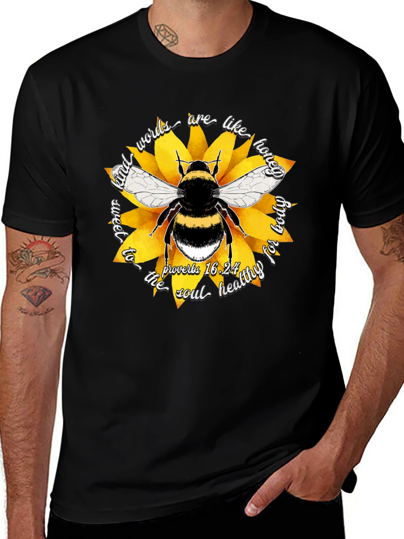Variant 5 of Honeybee & Sunflower Graphic T-Shirt - Kind Words are Sweet