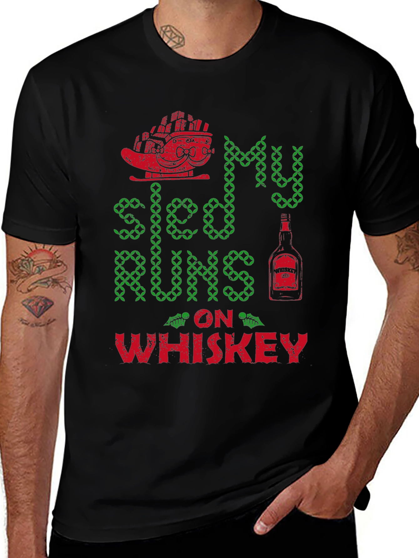 My Sled Runs on Whiskey Graphic T-Shirt