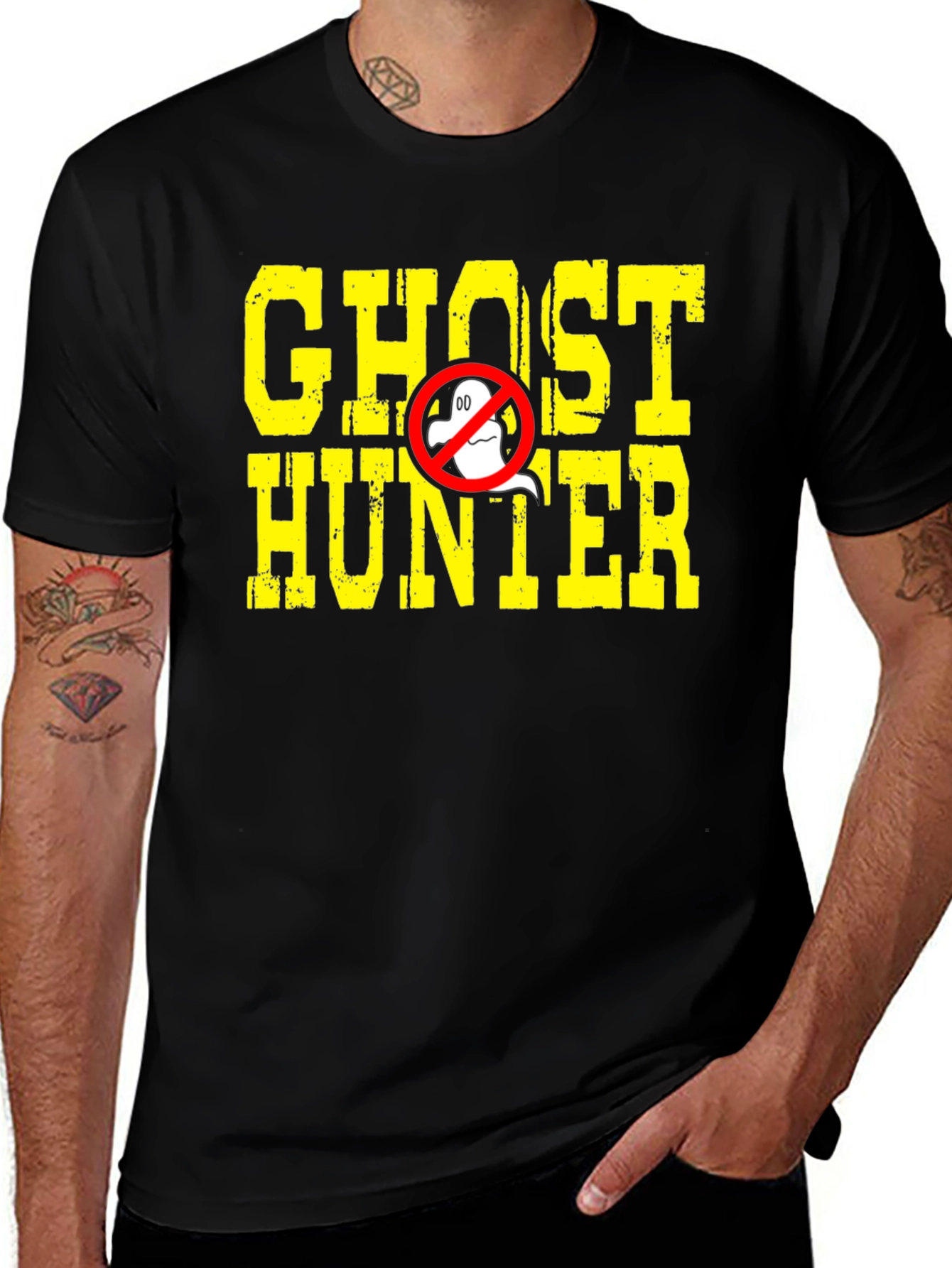 Ghost Hunter Graphic T-Shirt - Black Cotton Tee