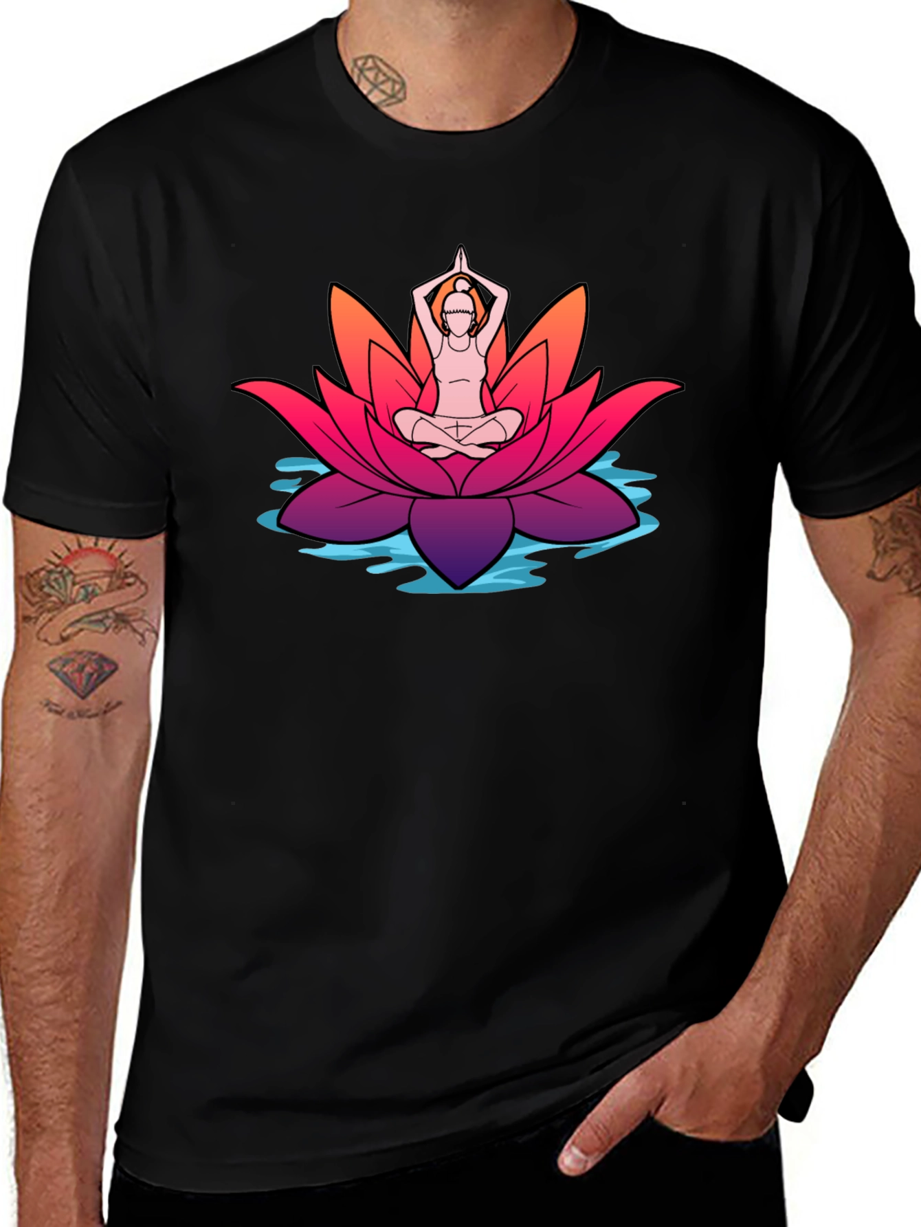 Variant 22 of Yoga Lotus Flower T-Shirt - Black