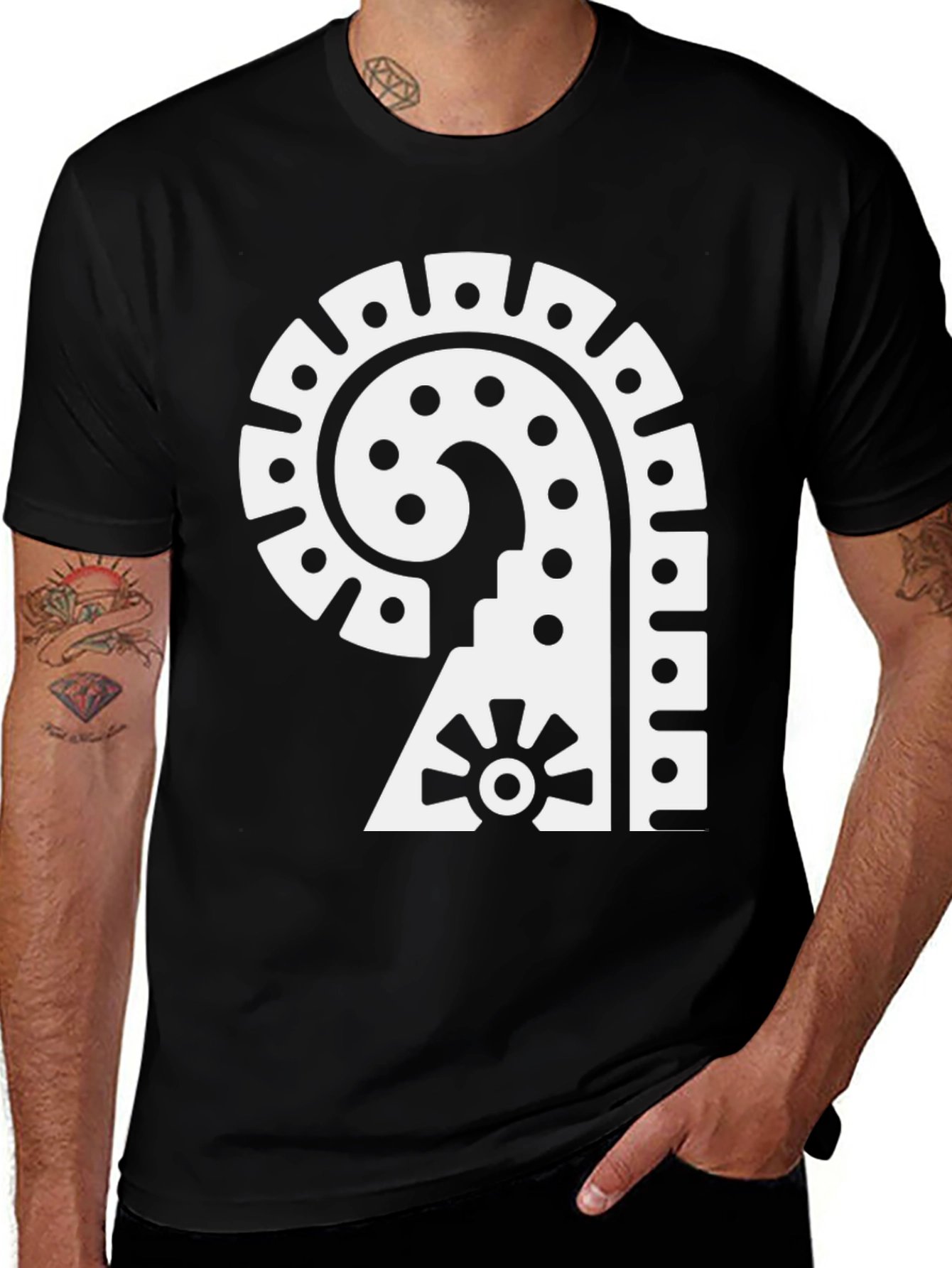 Variant 15 of Aztec Spiral Design Black T-Shirt