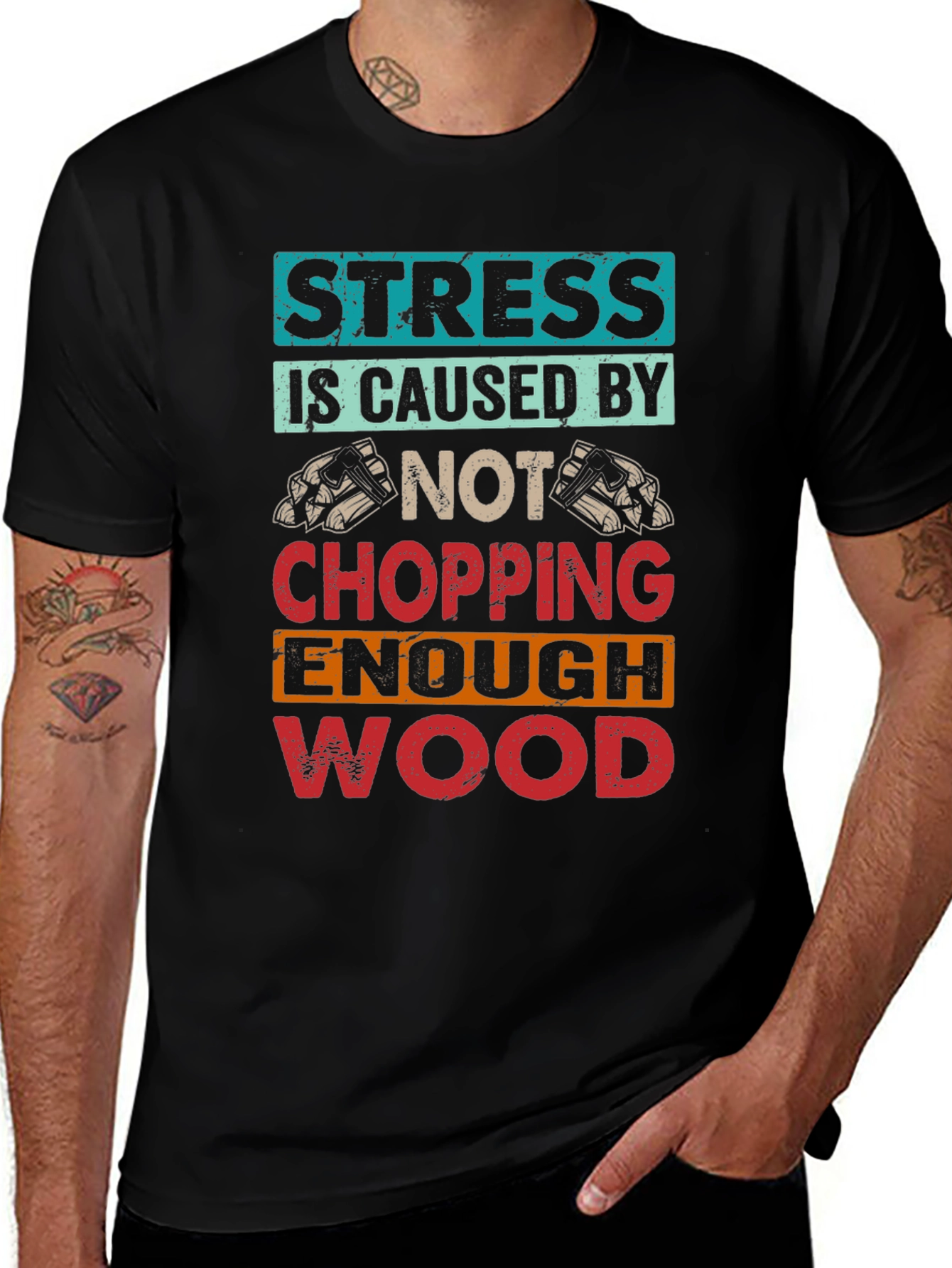 Black Stress Wood Chopping T-Shirt main image