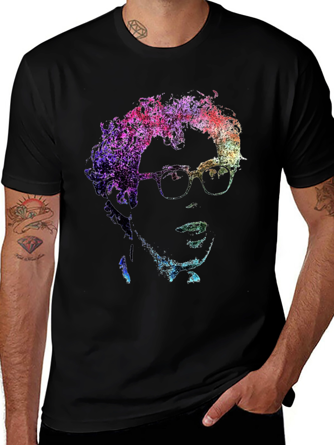 Variant 4 of Abstract Portrait Graphic Tee - Soft Black Cotton Casual Shirt
