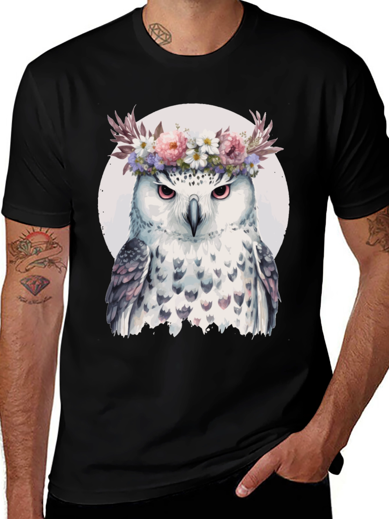 Variant 30 of Owl Flower Crown Graphic Tee - Black