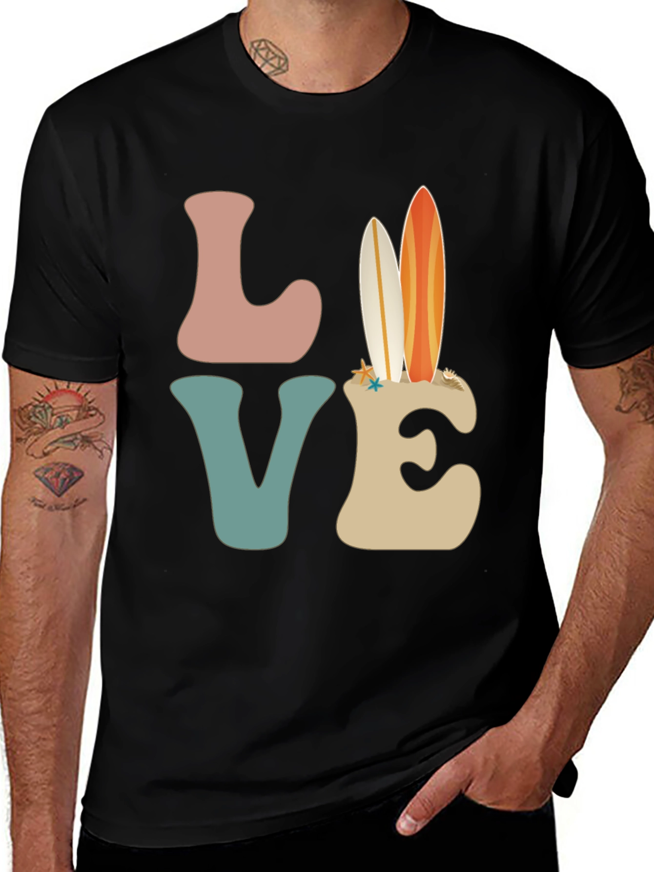 Variant 7 of Retro Beach Surfboard Love Graphic T-Shirt