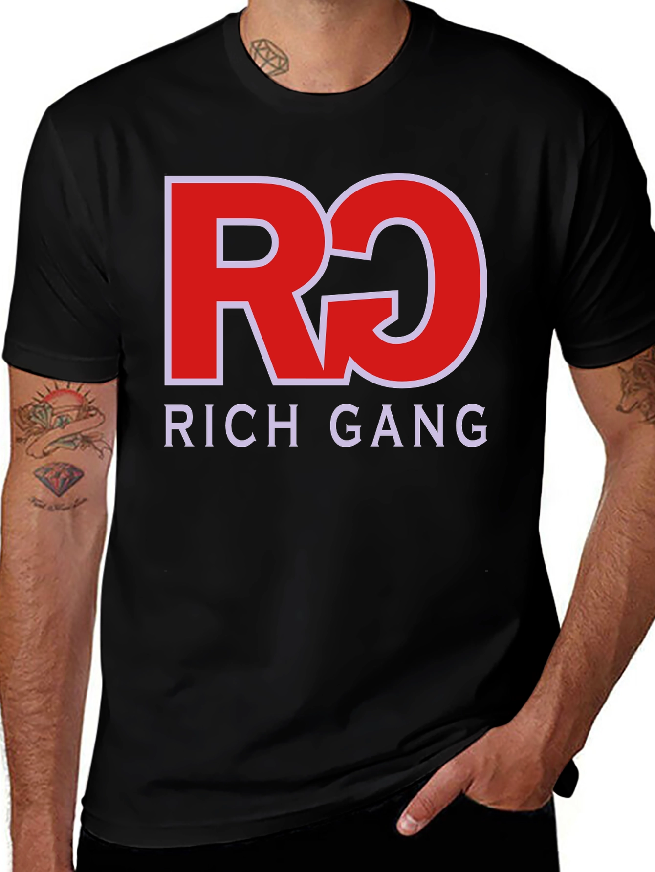 Variant 24 of Rich Gang Black T-Shirt Red/White Graphic