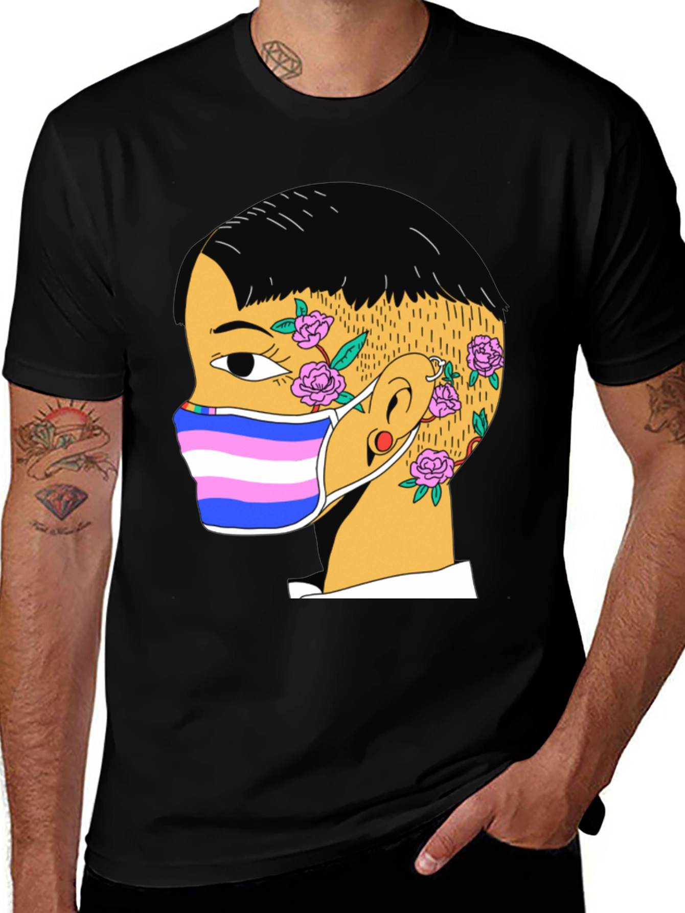 Black Graphic Tee with Trans Pride Mask Design main image