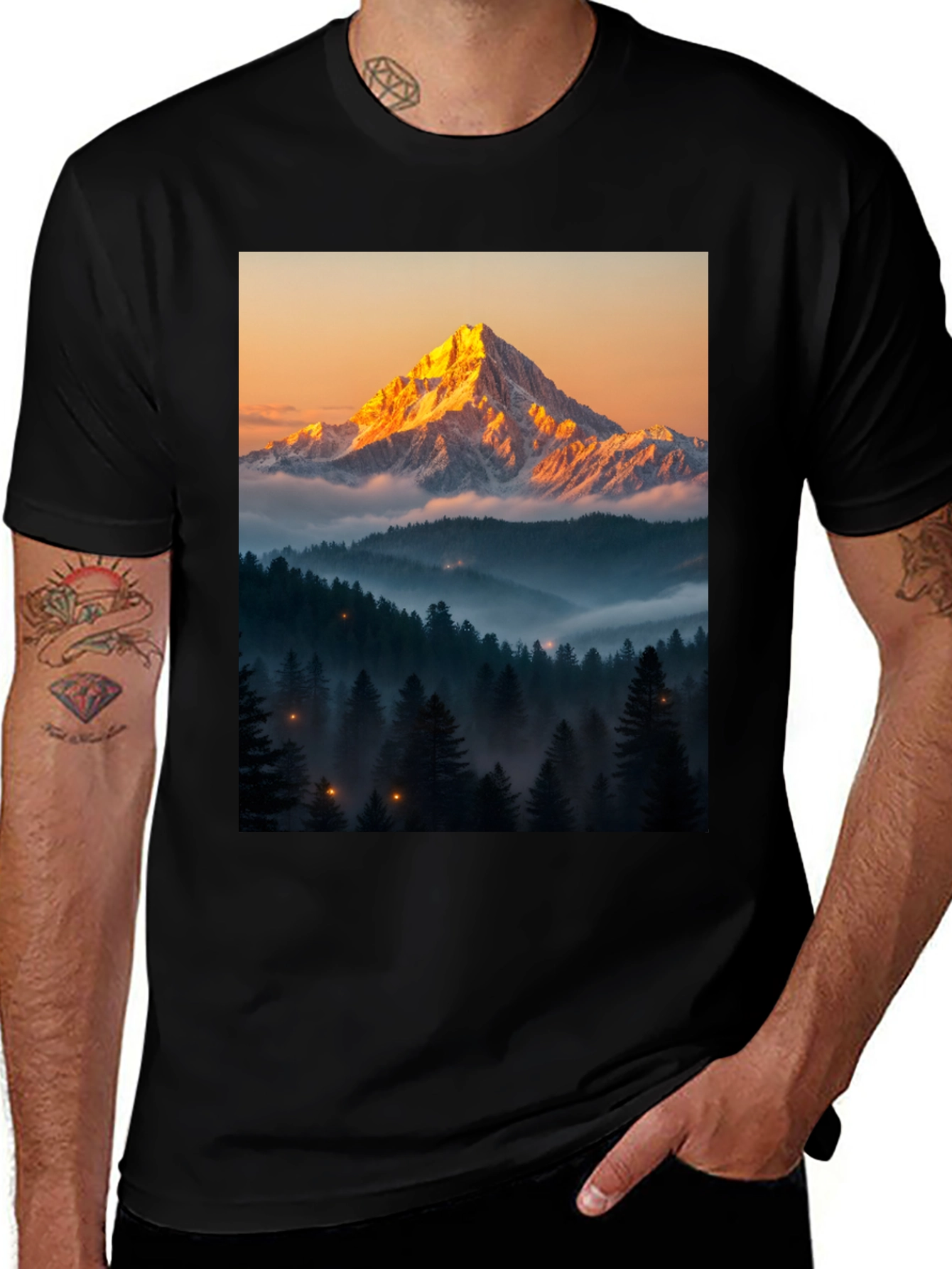 Mountain Peak Forest Graphic Tee - Black