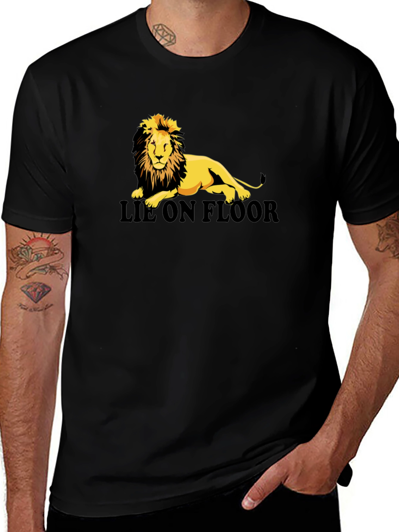 Variant 7 of Lion Lie On Floor Graphic Tee - Black