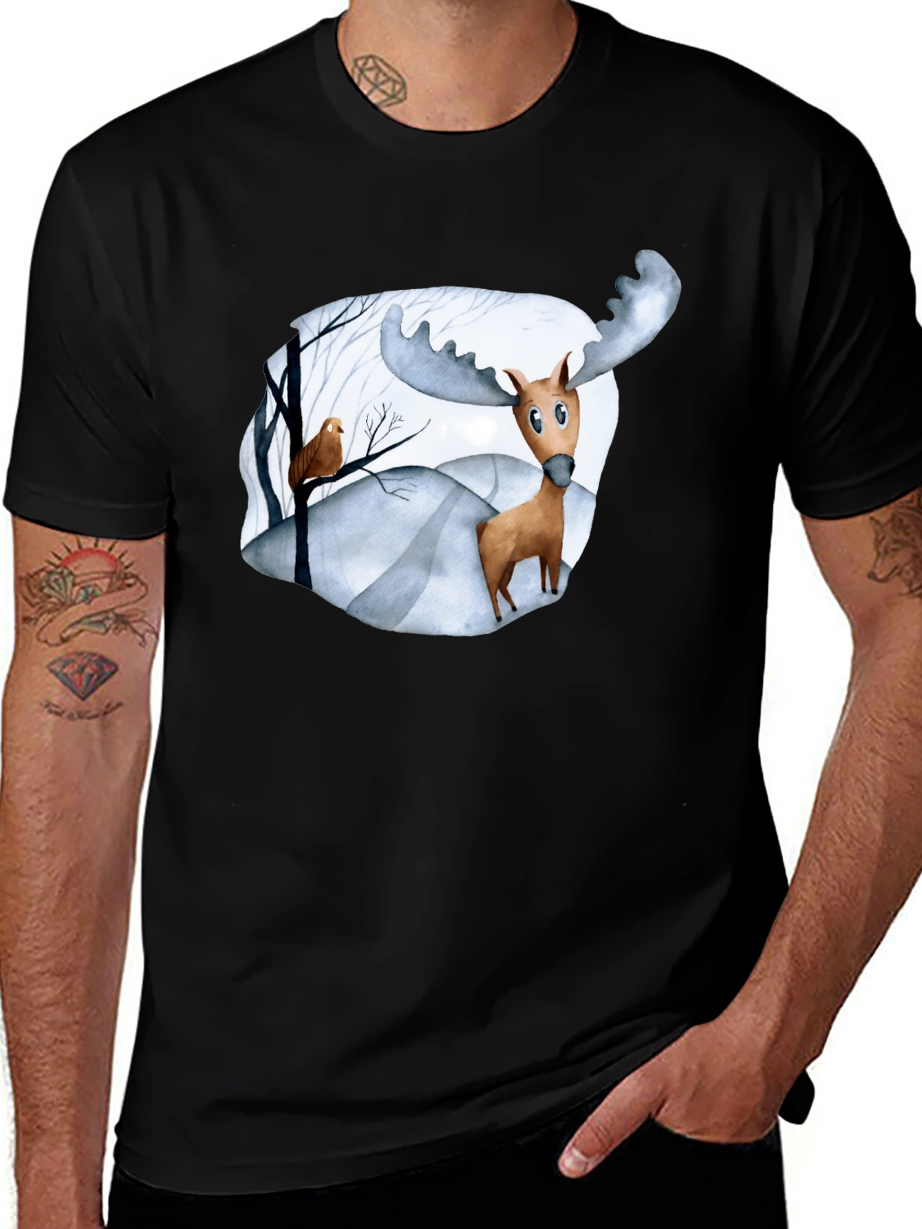 Variant 29 of Moose & Bird Graphic Black T-Shirt
