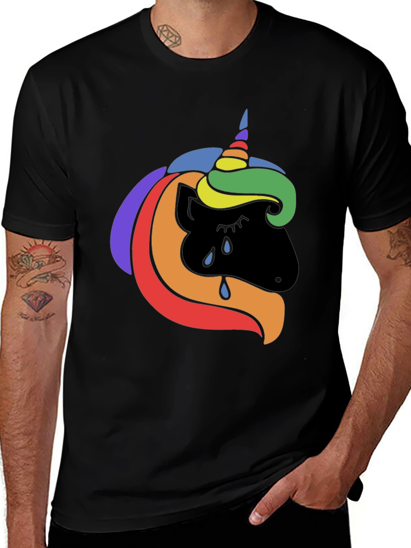 Variant 14 of Rainbow Unicorn Crying Black T-Shirt