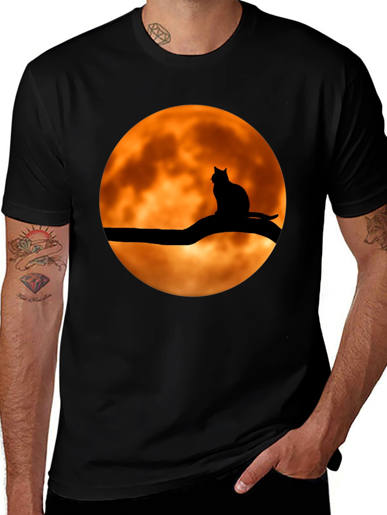 Variant 5 of Spooky Cat on Moon Graphic Tee