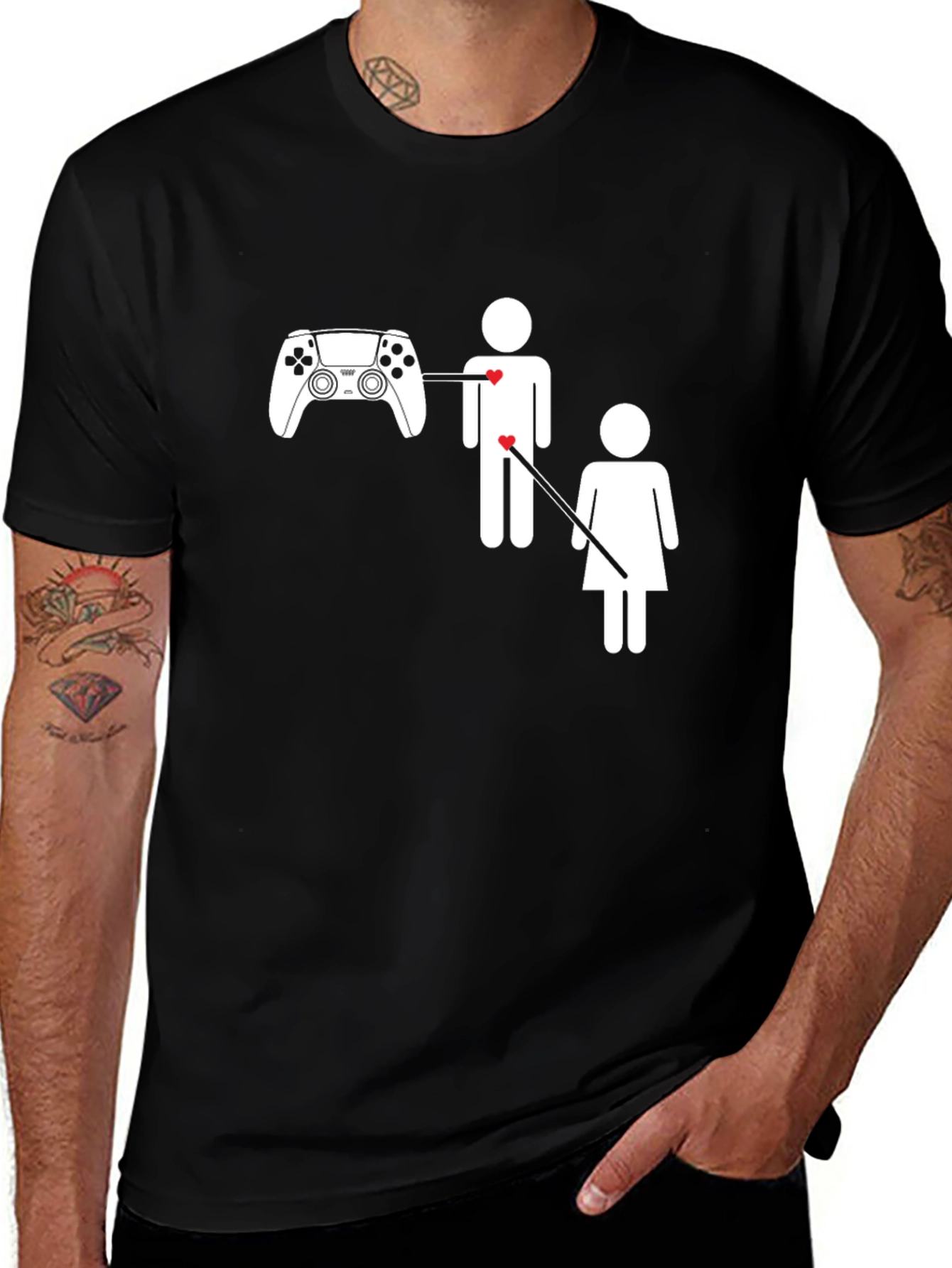 Variant 8 of Gamer's Heart T-Shirt - Black Cotton Tee