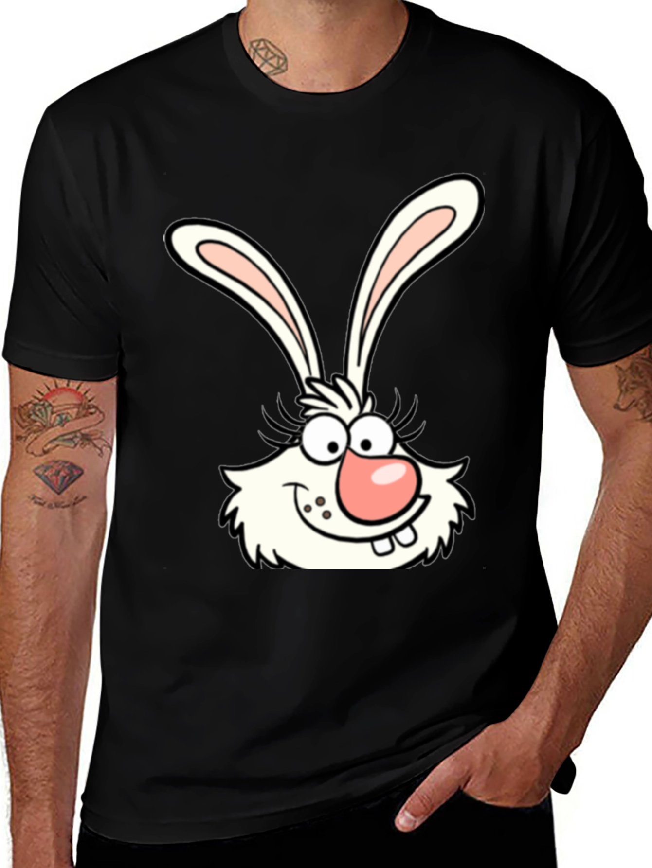 Variant 4 of Funny Rabbit Graphic T-Shirt - Black Cotton Tee