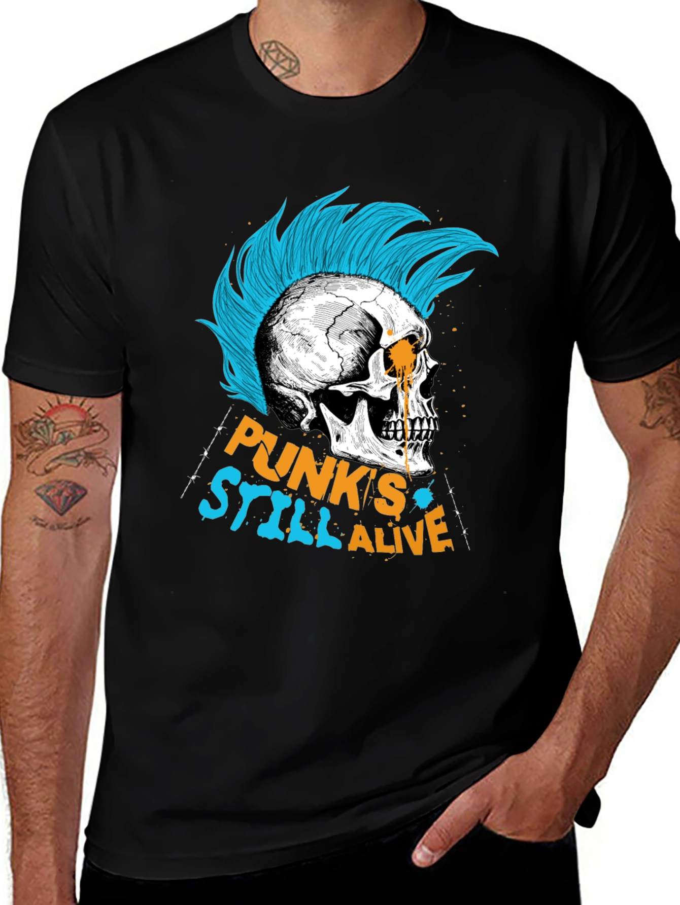 Variant 3 of Punk's Still Alive Graphic Tee - Skull Design