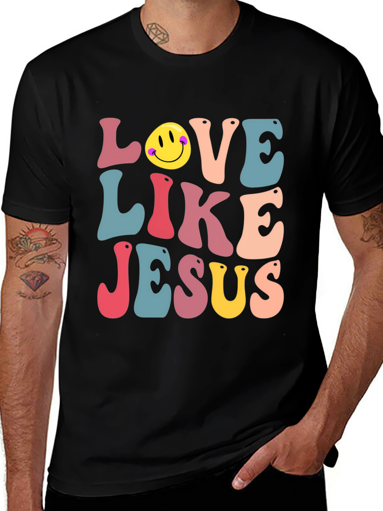 Variant 16 of Love Like Jesus T-Shirt - Retro Smiley Face Design
