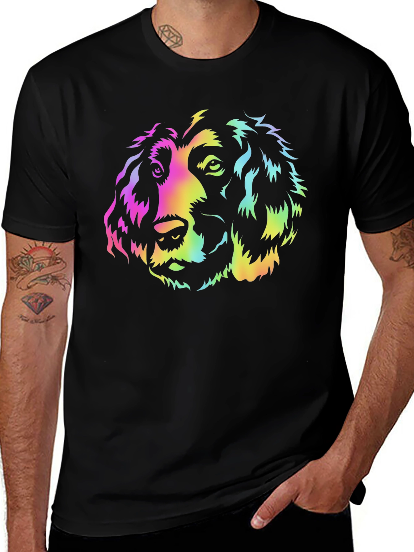 Variant 14 of Rainbow Dog Graphic Black T-Shirt
