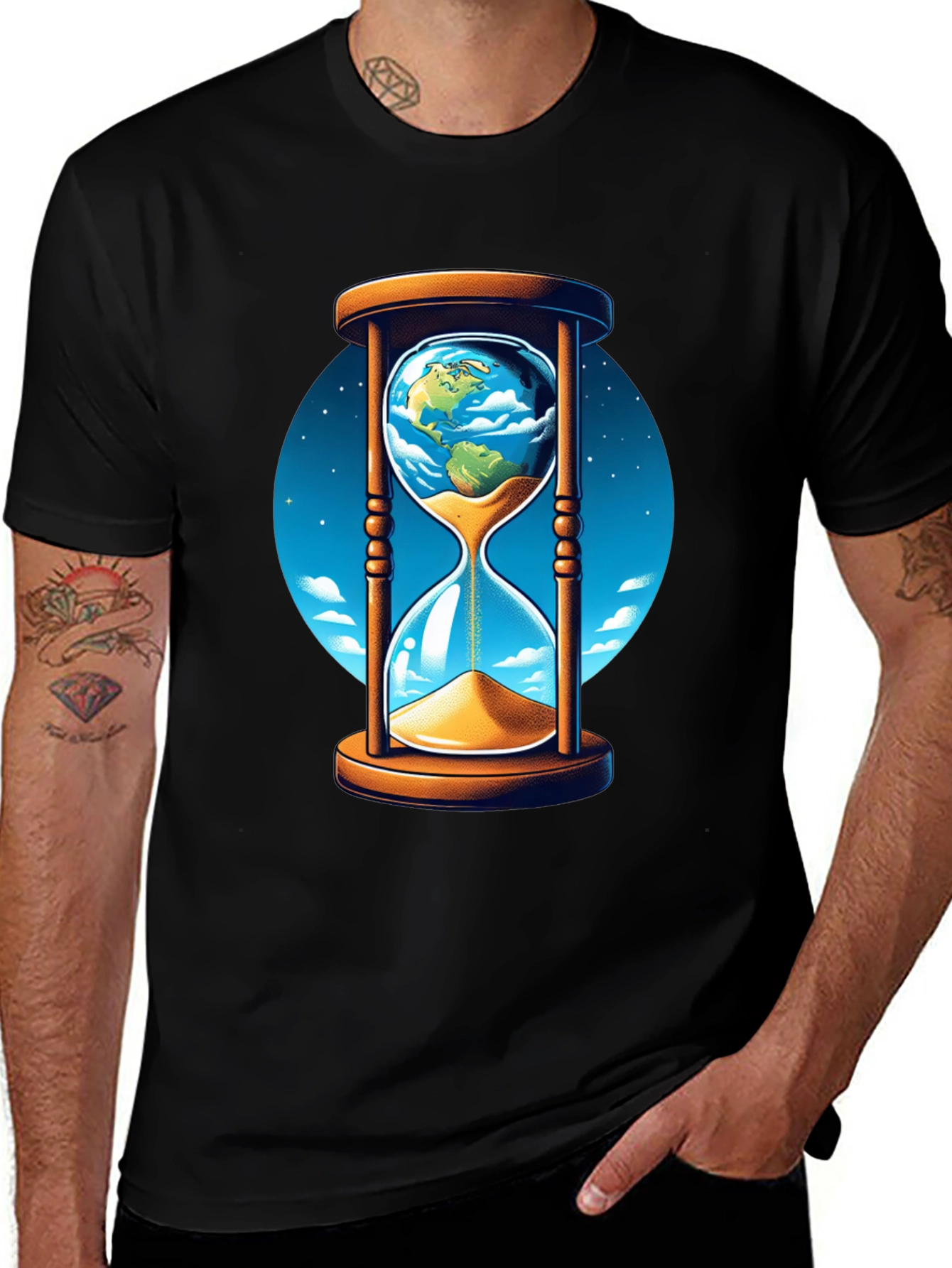 Variant 6 of Earth Hourglass Graphic Tee - Black Cotton T-Shirt