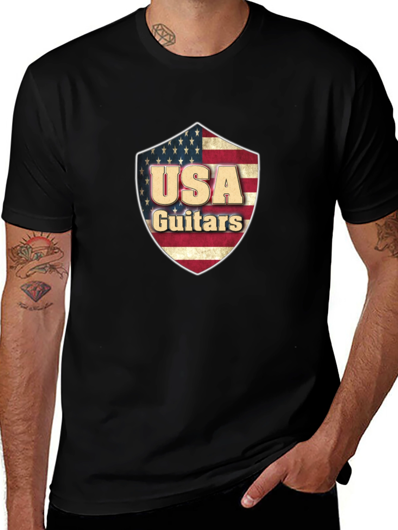 USA Guitars Shield Graphic Black T-Shirt