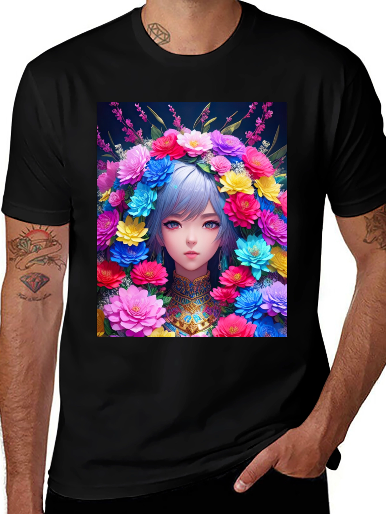 Variant 23 of Anime Girl in Flower Crown Graphic Tee