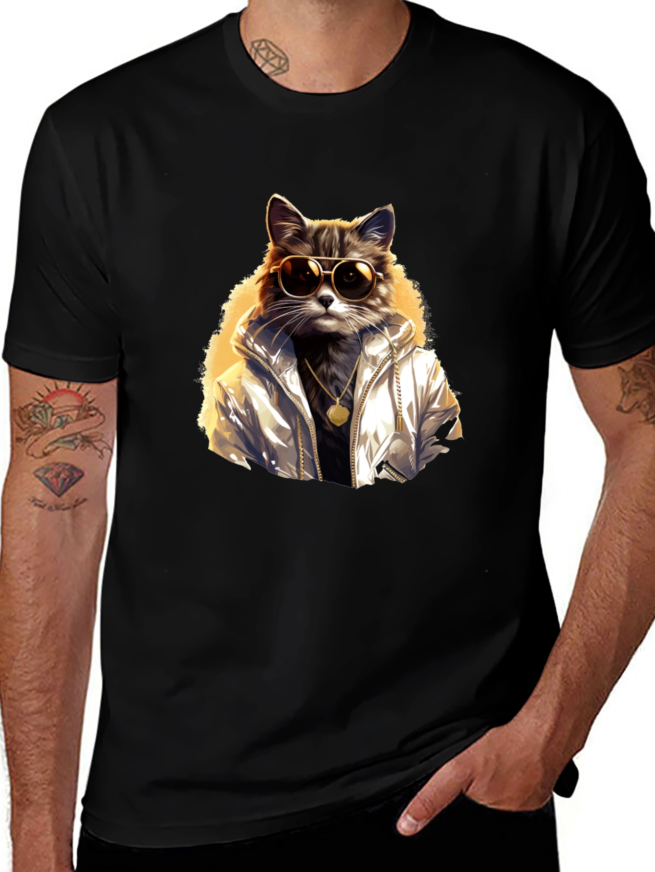 Variant 11 of Cool Cat in Shades Black T-Shirt