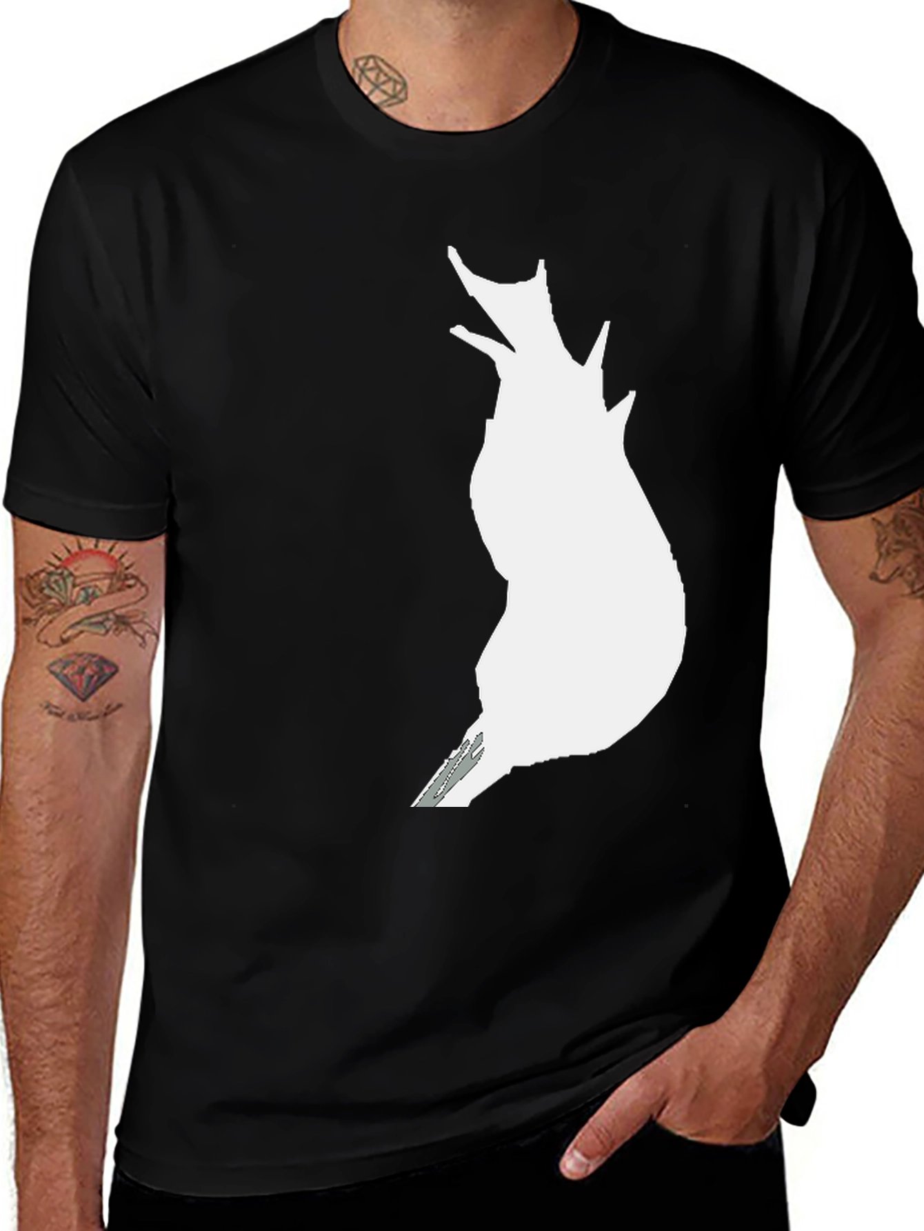 Abstract White Print Black T-Shirt