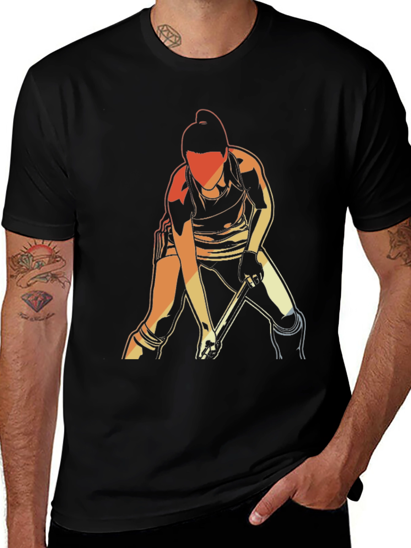 Variant 29 of Hockey Player Graphic T-Shirt - Black Cotton Tee