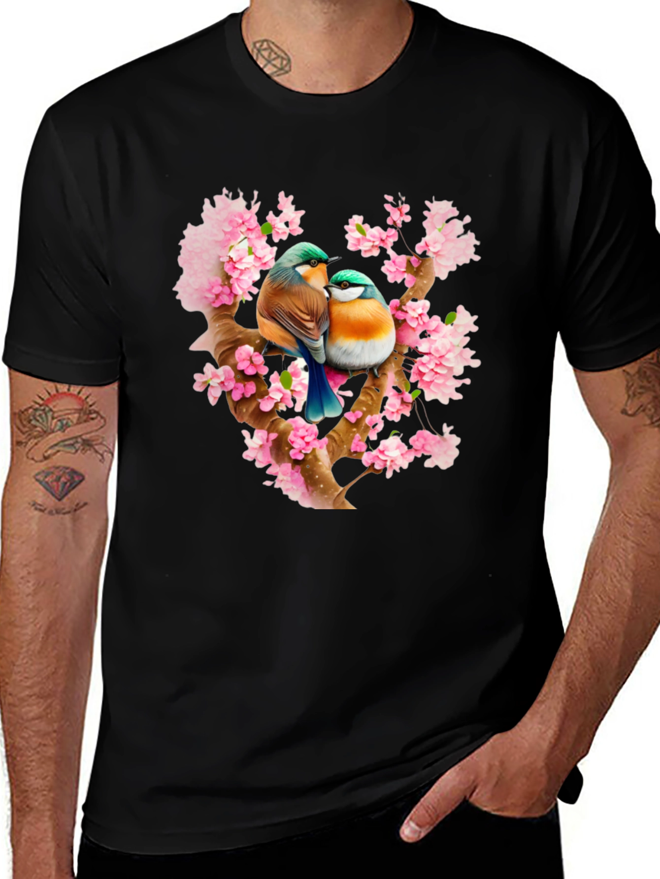 Variant 16 of Birds on Cherry Blossom Branch Graphic Tee