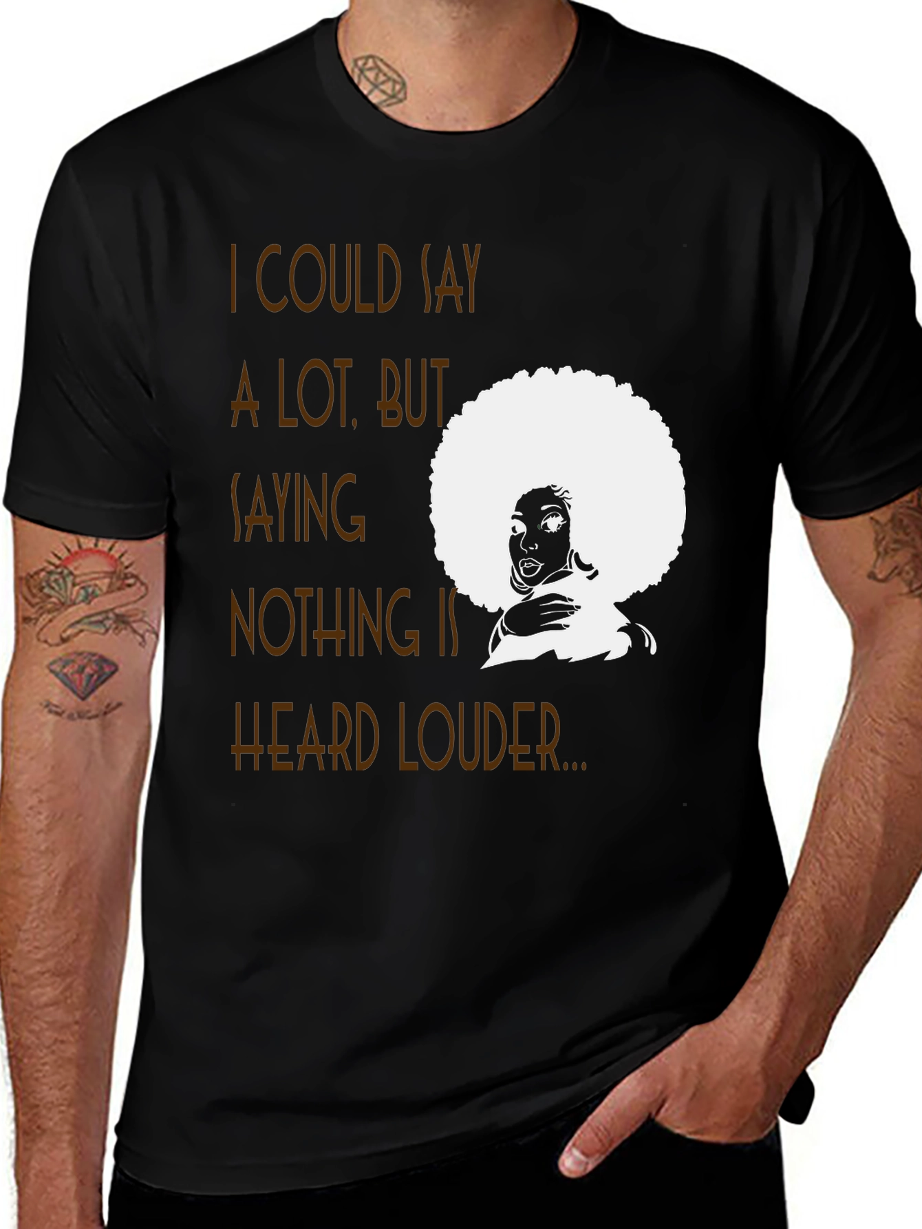 Variant 22 of Empowering T-Shirt: Afro Woman, Spoken Silence