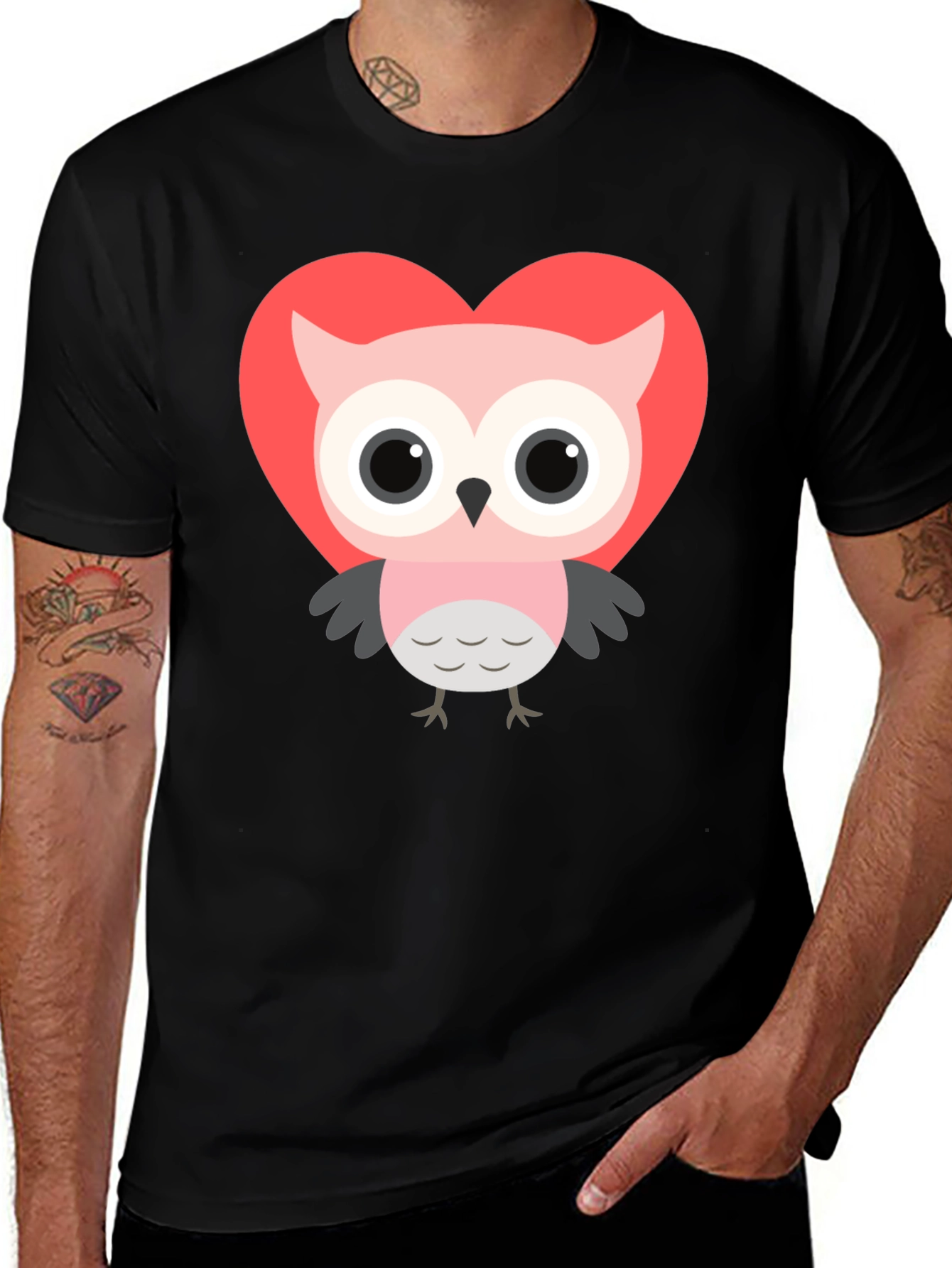 Variant 8 of Cute Owl Heart Graphic Tee - Soft Cotton Blend