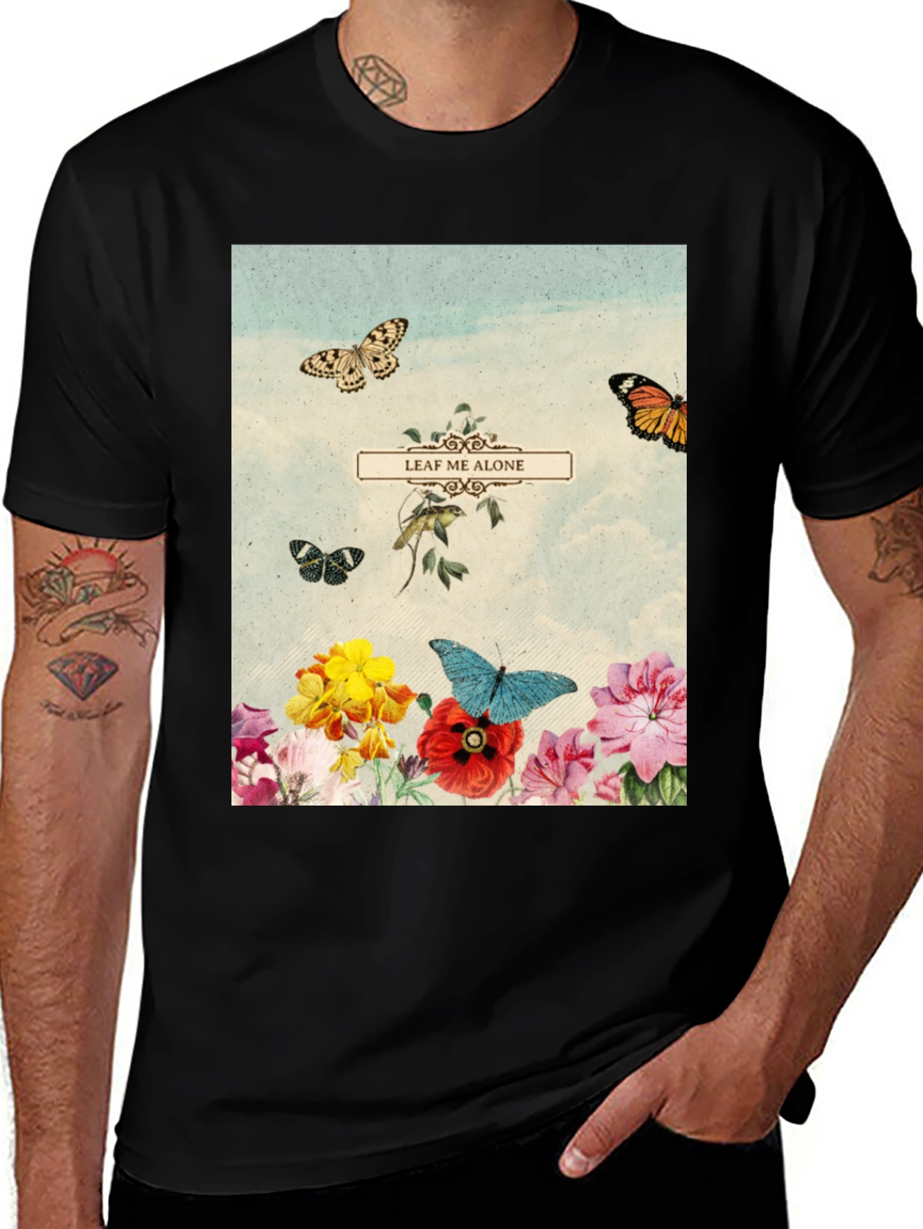 Variant 11 of Leaf Me Alone T-Shirt - Floral Butterfly Graphic