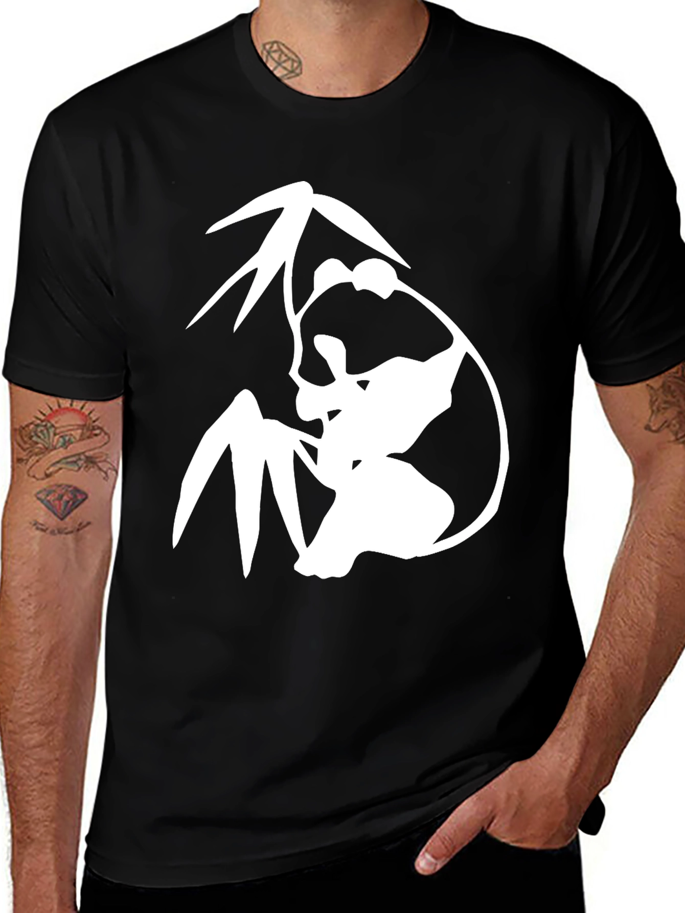 Variant 15 of Panda Bamboo Graphic Tee - Black Cotton T-Shirt