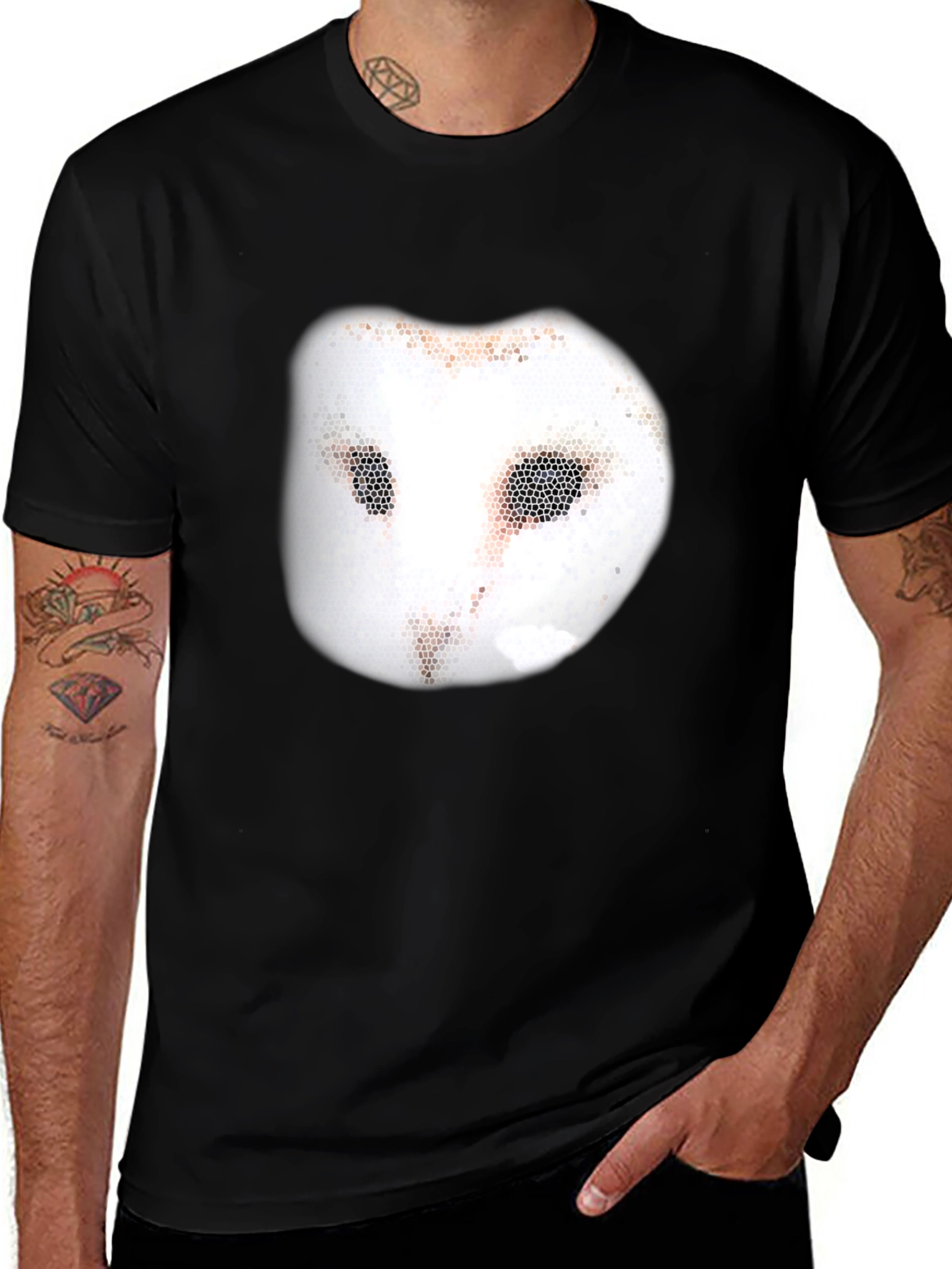 Variant 19 of Unique Owl Mask Graphic Tee - Casual Black T-Shirt
