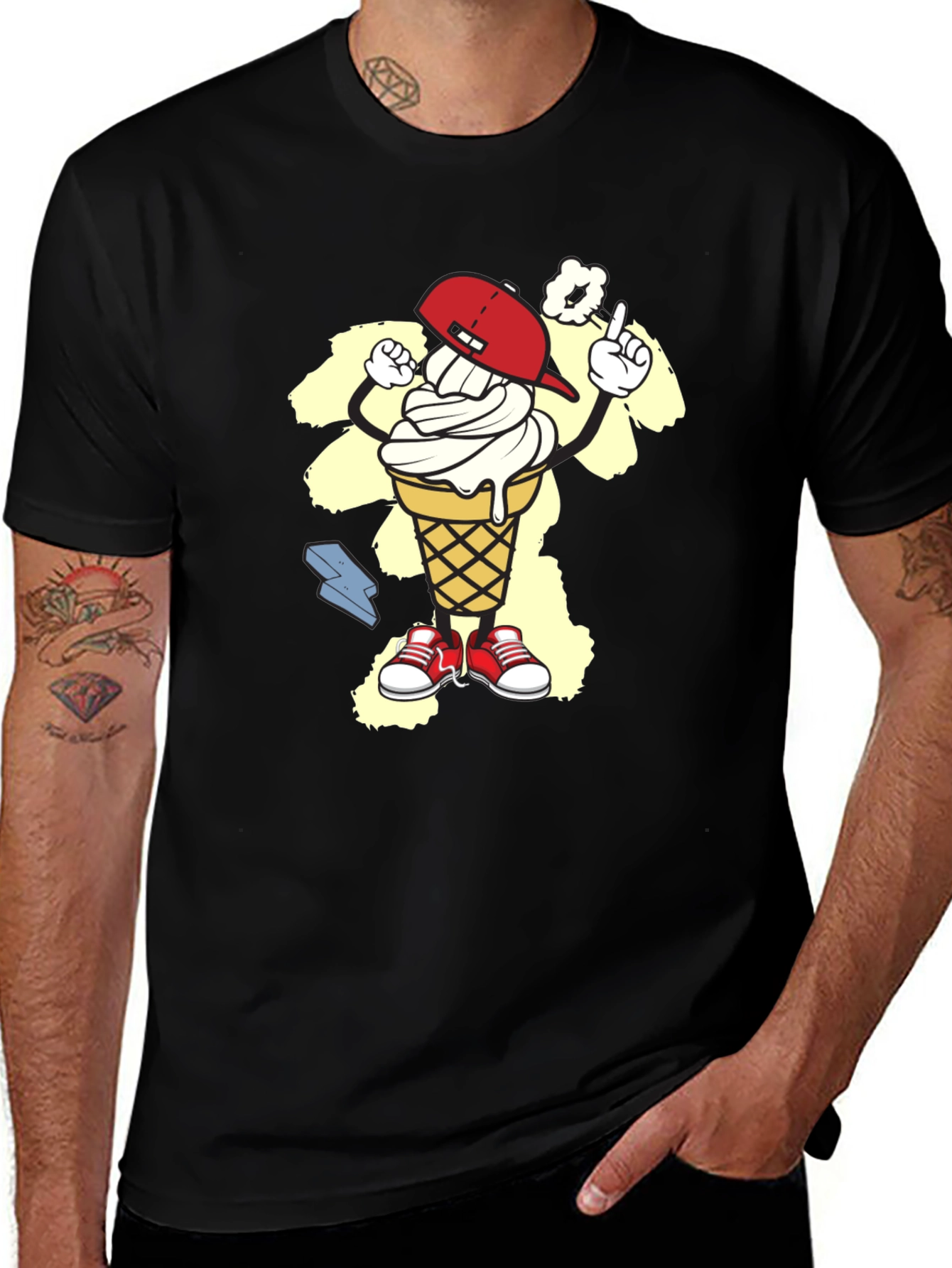Variant 8 of Cool Ice Cream Character Black T-Shirt