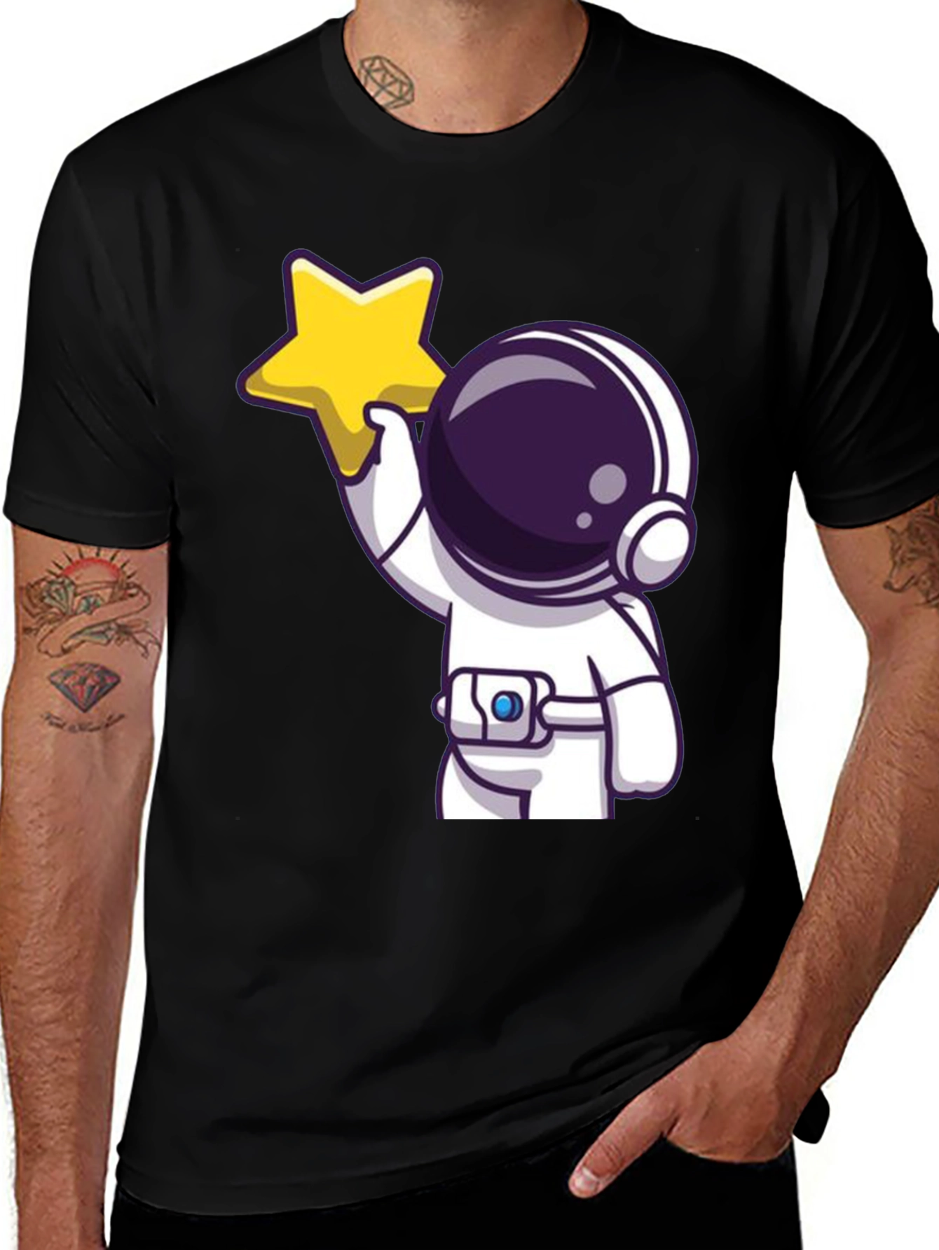 Variant 14 of Astronaut Holding Star Graphic Tee - Black