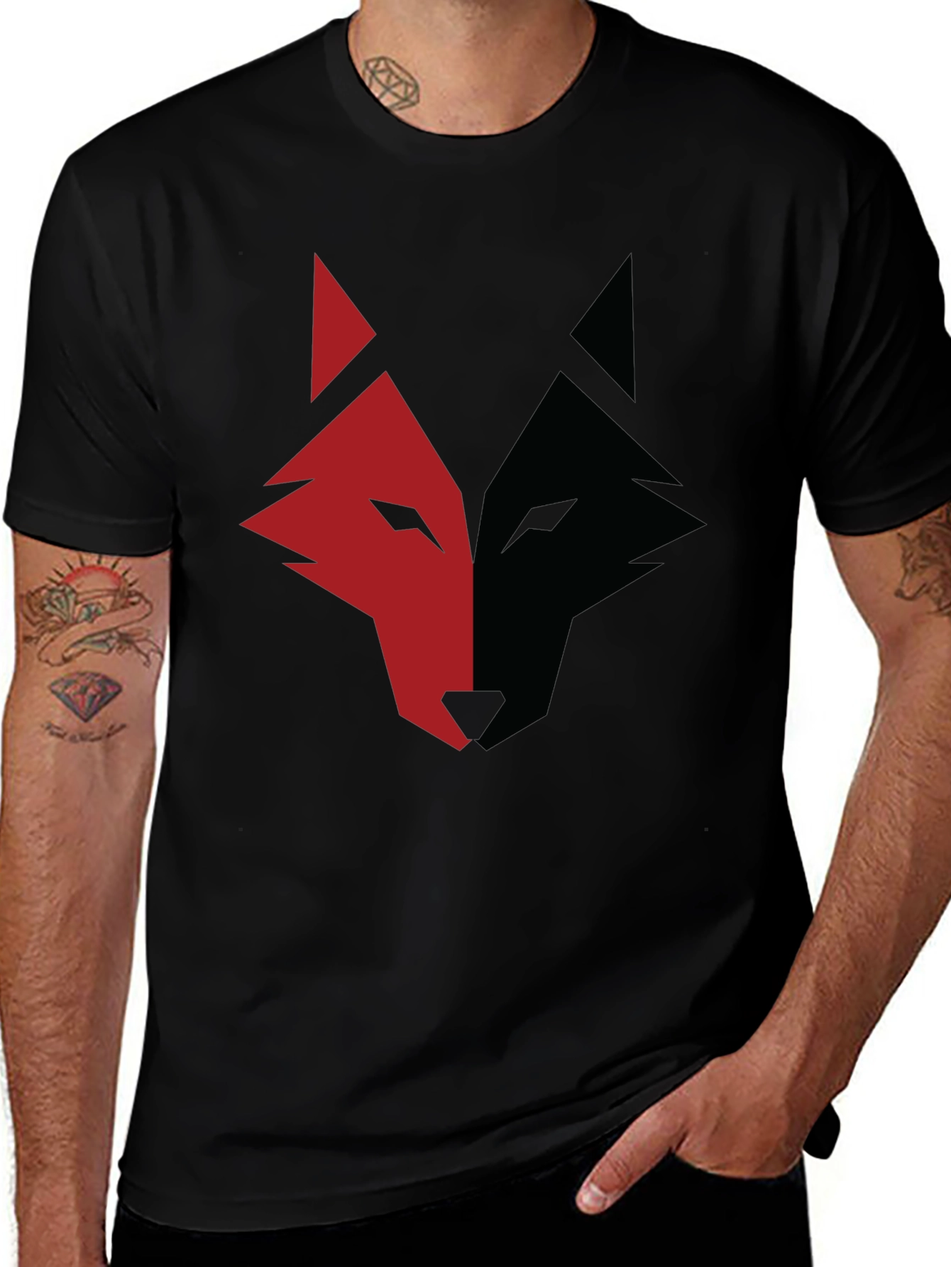 Variant 20 of Red and Black Wolf Graphic Print T-Shirt