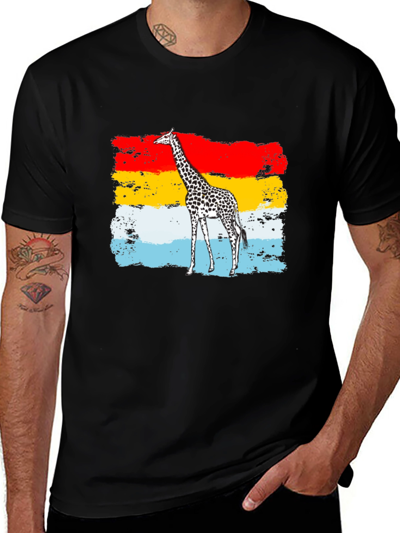 Variant 29 of Giraffe Graphic Tee - Colorful Stripe Design