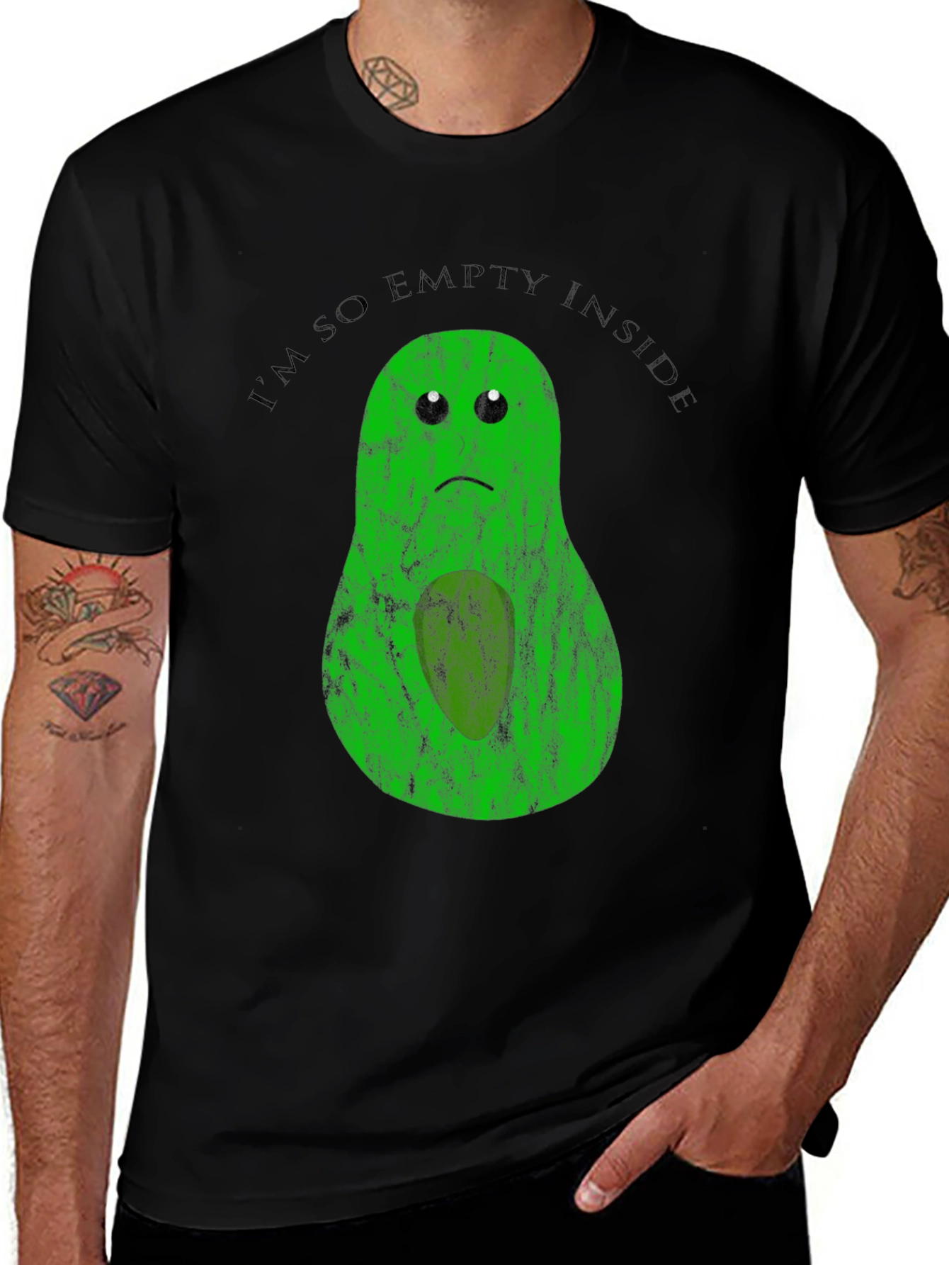 Black Sad Avocado T-Shirt - Empty Inside Graphic Tee main image