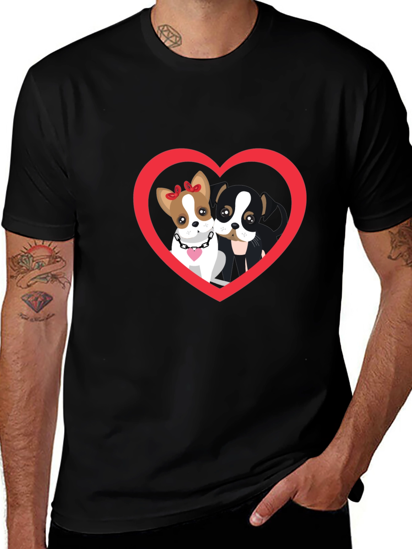 Variant 4 of Dog Lovers Heart Graphic Tee - Black Cotton T-Shirt