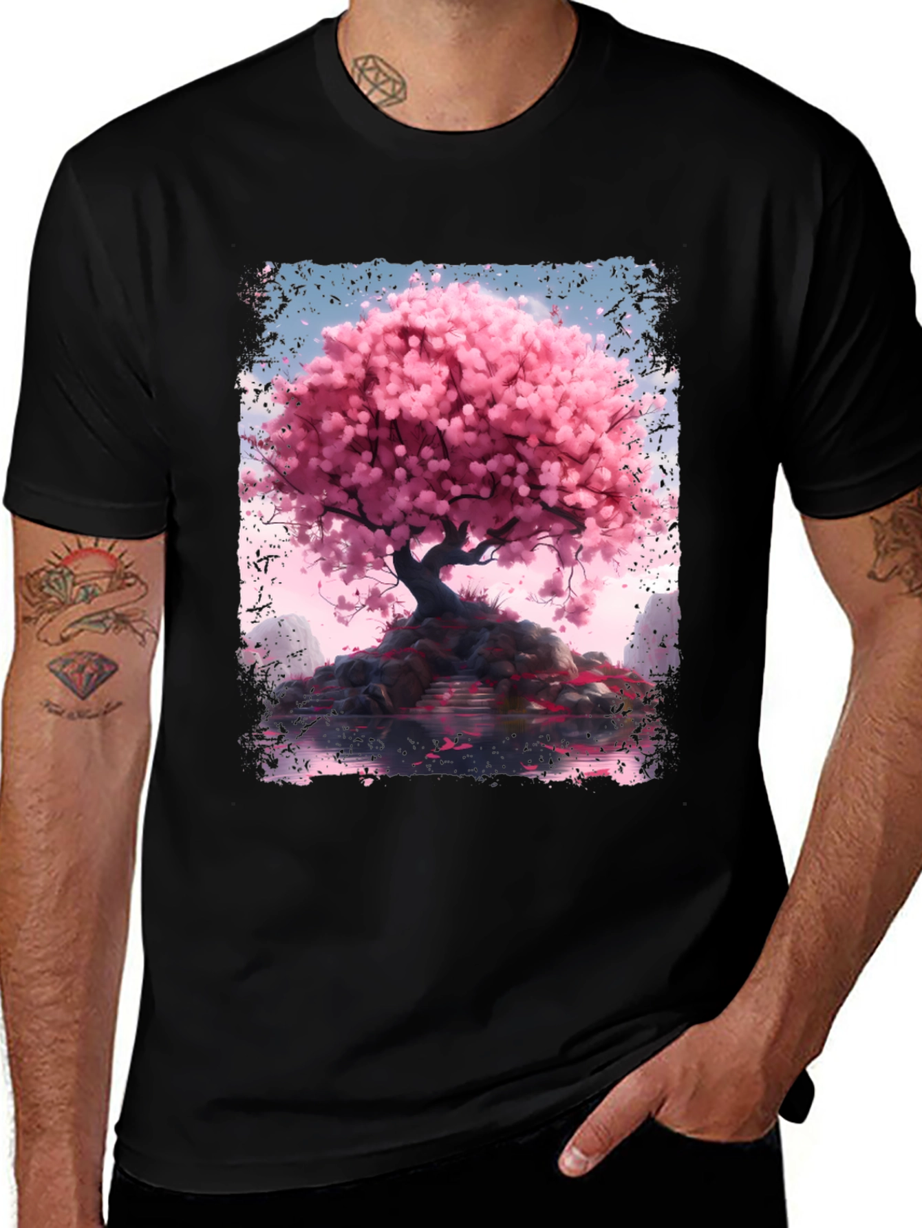Variant 14 of Cherry Blossom Tree Black Graphic Tee
