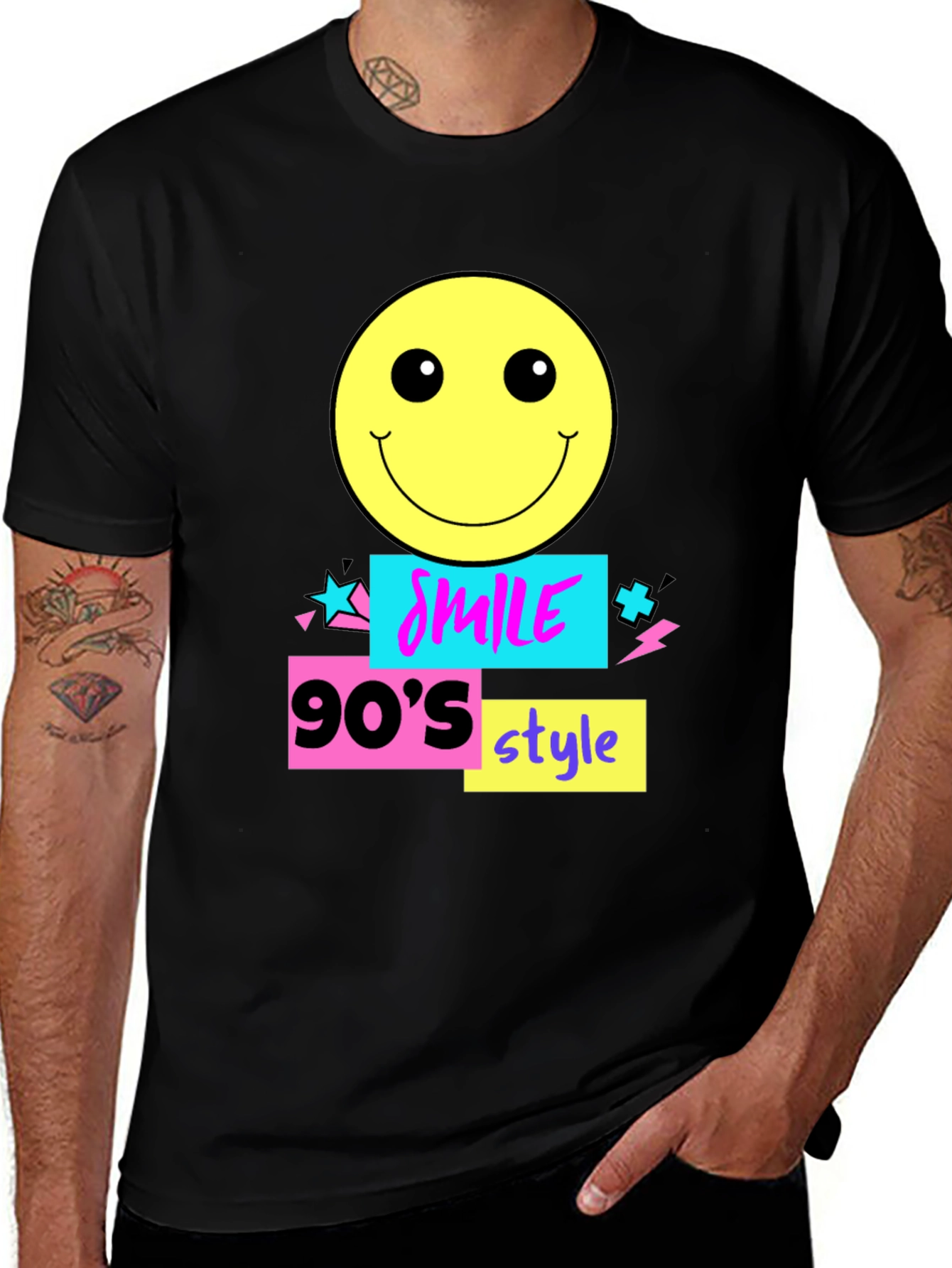 Variant 21 of 90's Style Smile Graphic Tee - Black