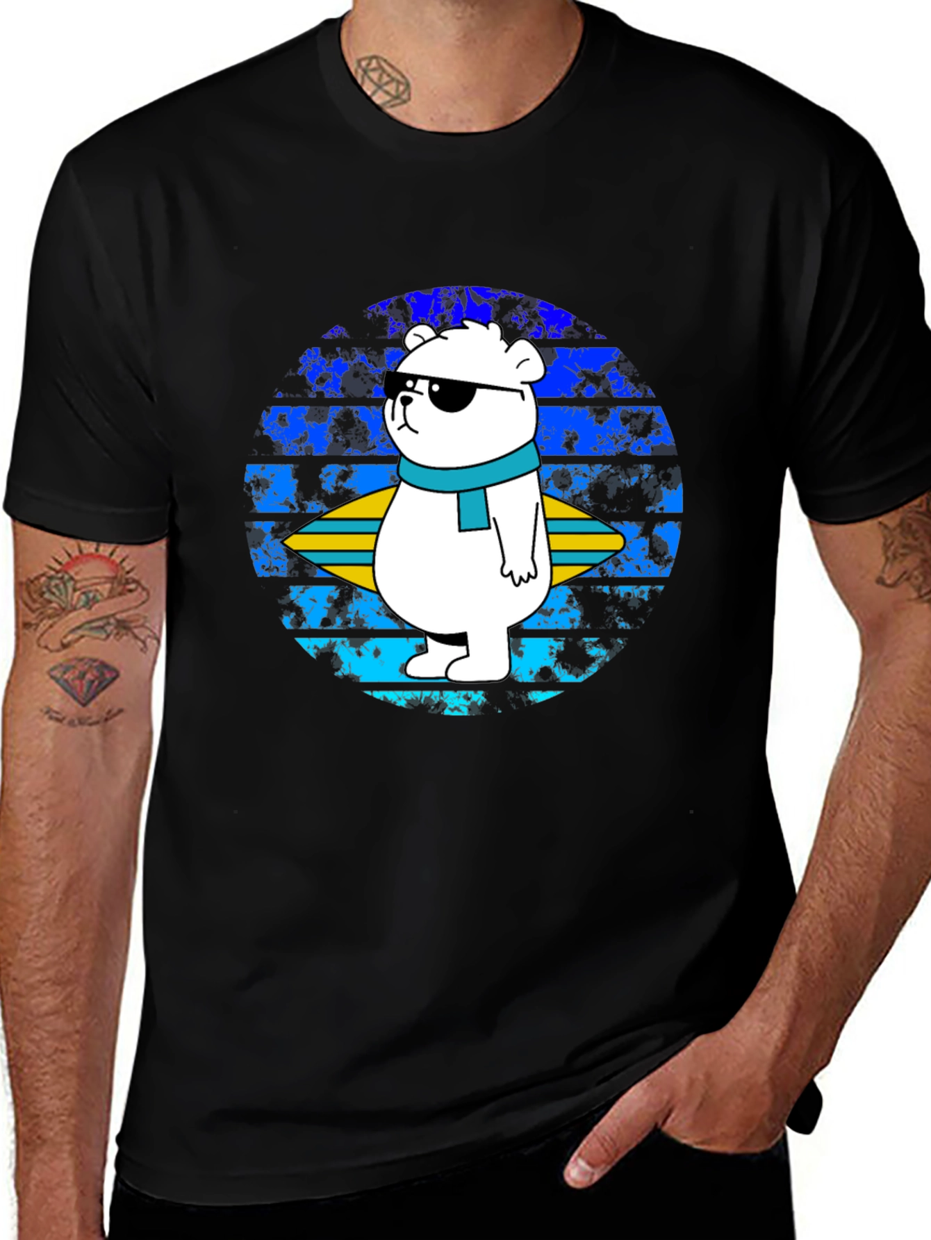 Variant 29 of Cool Bear Surf T-Shirt - Black Cotton Tee