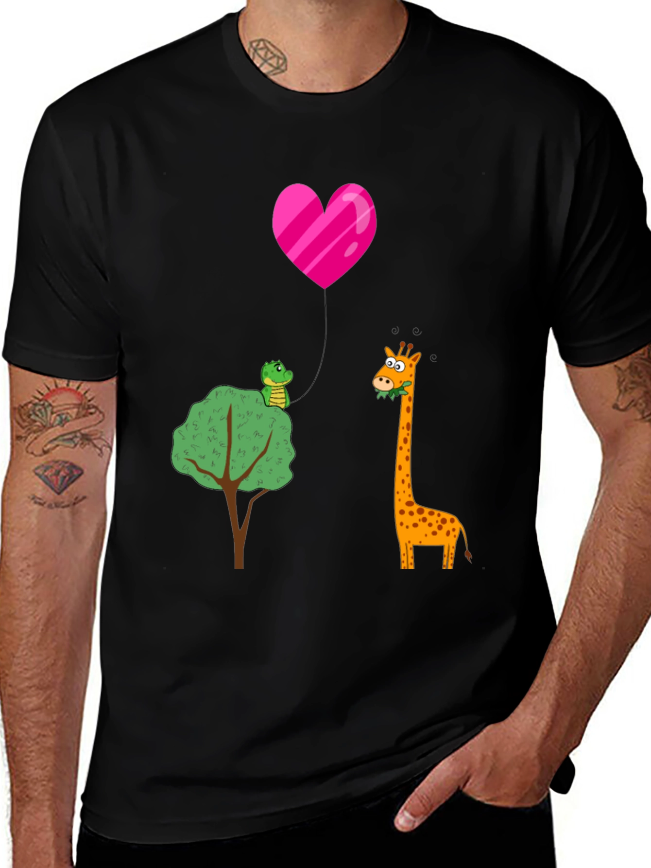 Cartoon Giraffe & Alligator Love T-Shirt